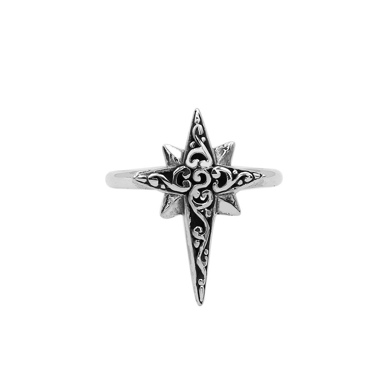 Balinese silver compass shape ring with polished designer finish