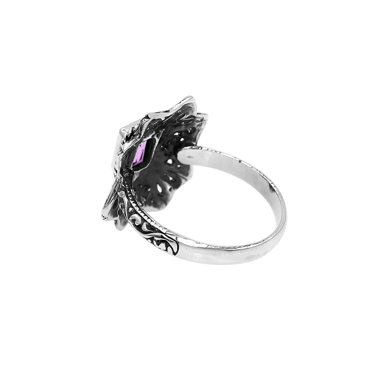 Balinese Silver Designer Ring With Amethyst Quartz And Handcrafted Detailing