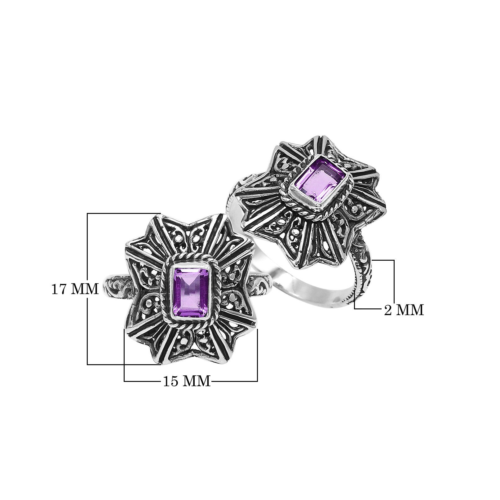 Balinese Silver Designer Ring With Amethyst Quartz And Handcrafted Detailing