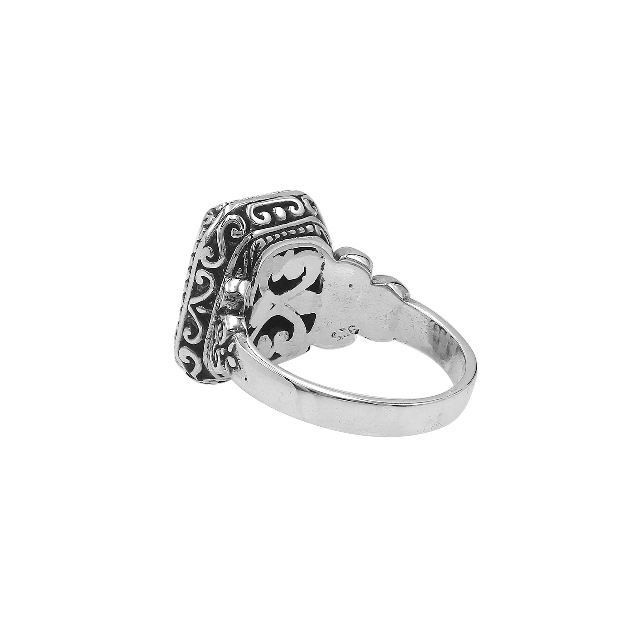 Sterling Silver Balinese Handcrafted Ring With Rectangular Citrine Quartz And Designer Detailing