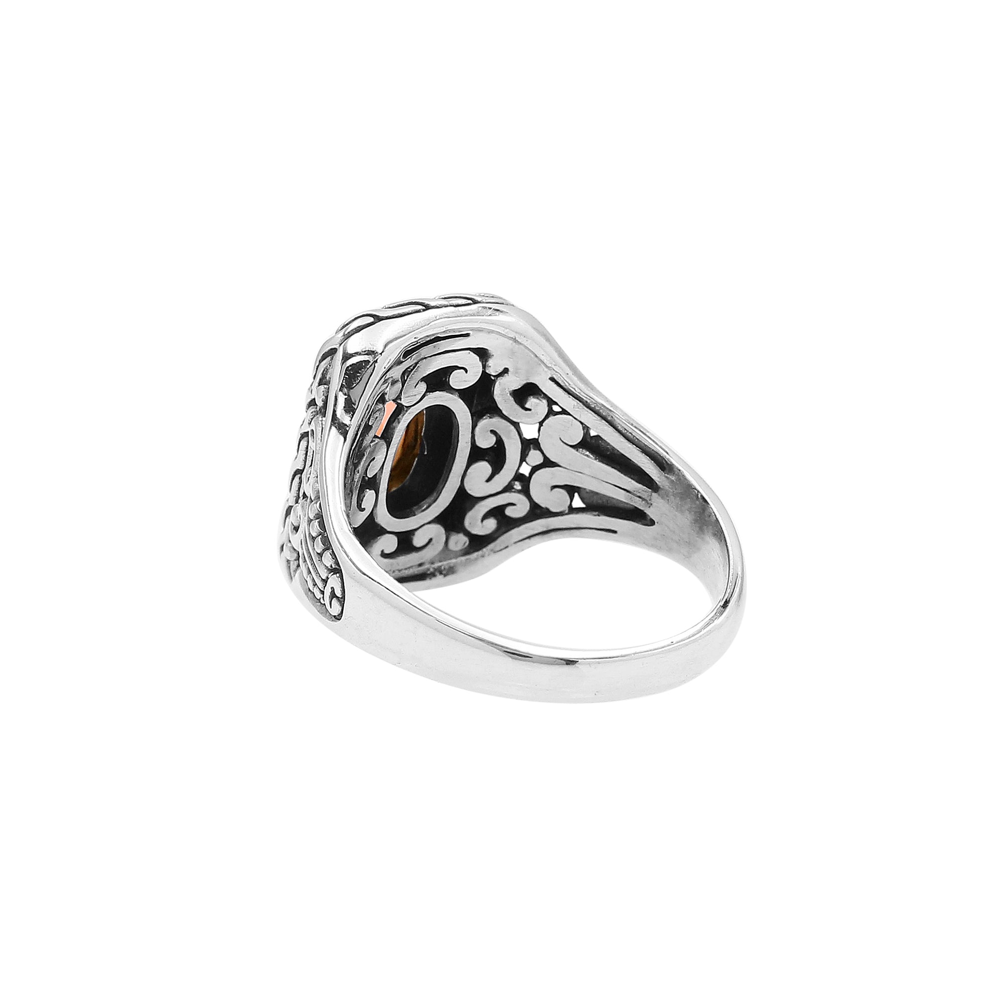 Sterling Silver Balinese Handcrafted Ring With Citrine Quartz In Rectangular Designer Setting