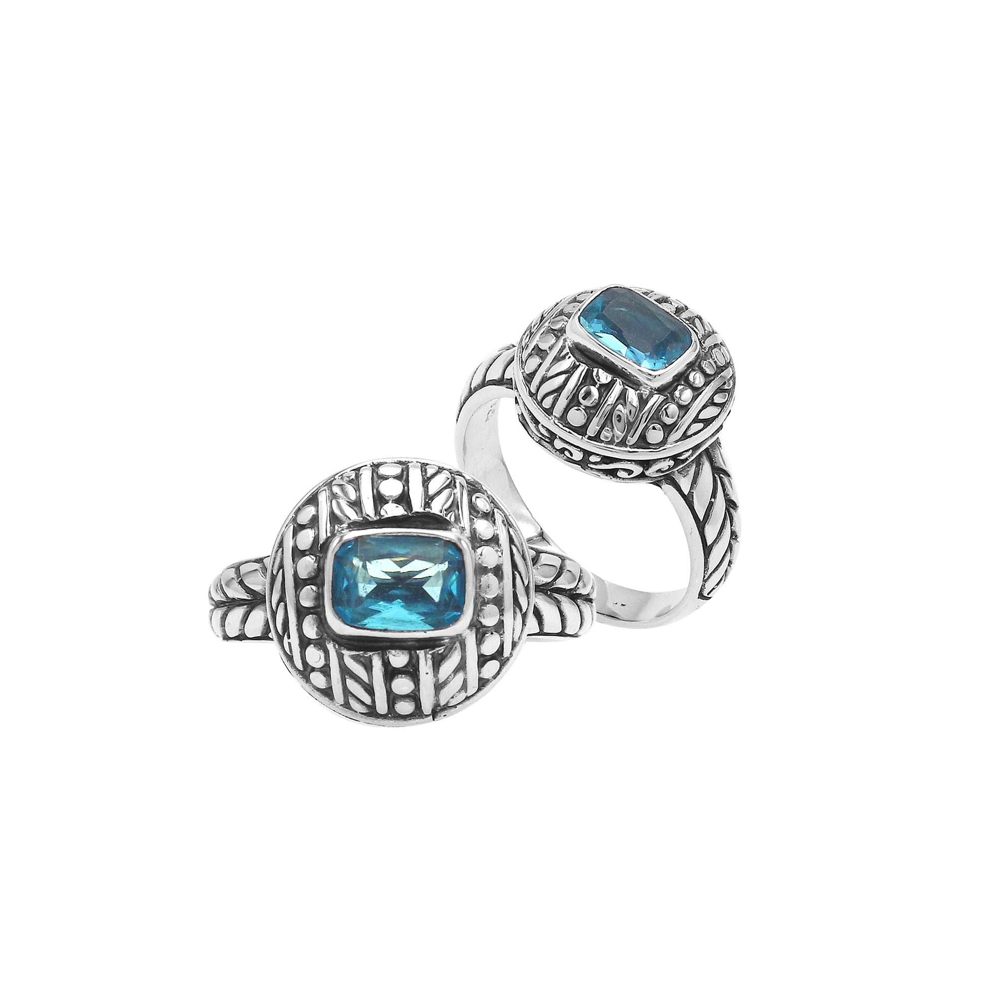 Sterling Silver Balinese Artisan Ring With Blue Topaz Quartz For Women
