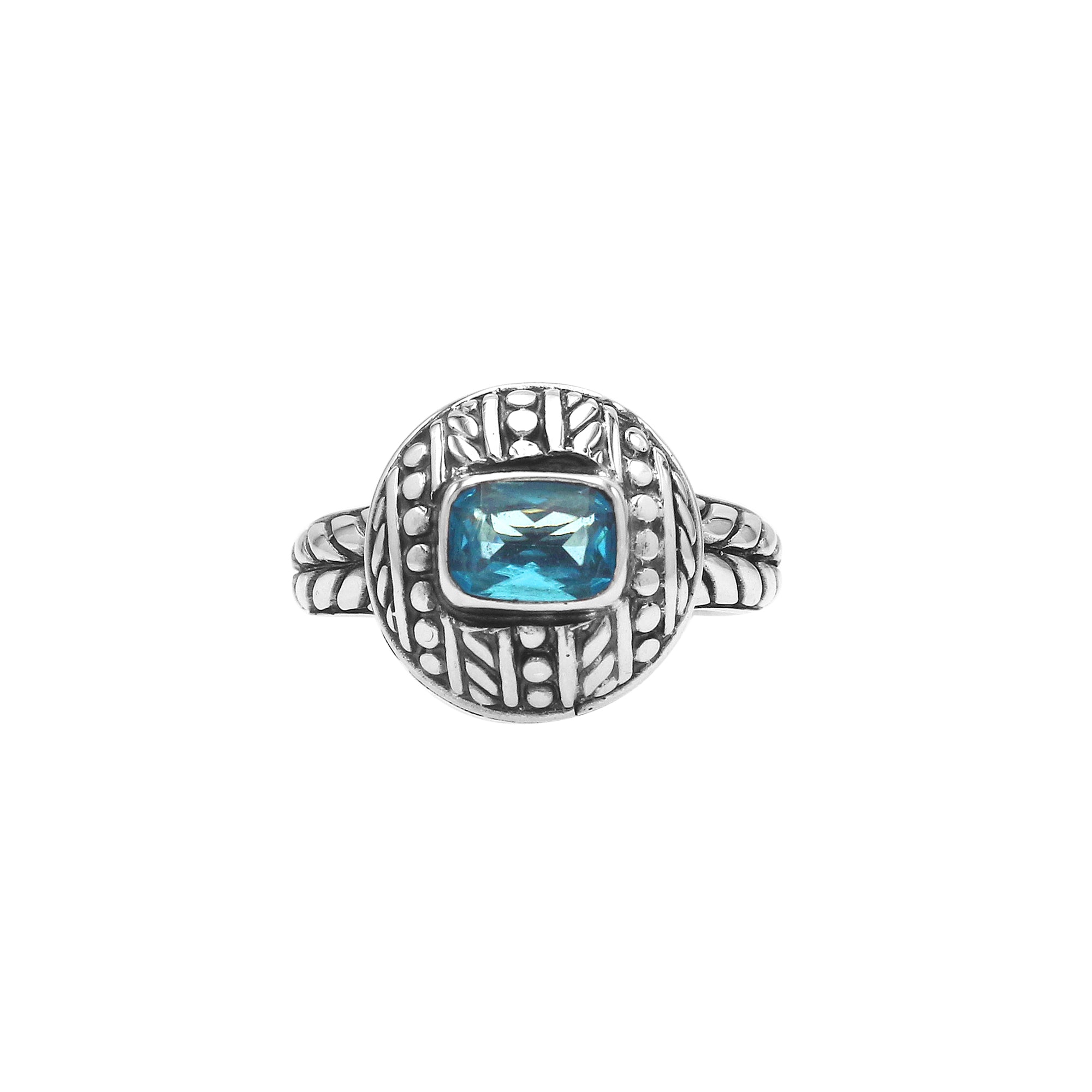 Sterling Silver Balinese Artisan Ring With Blue Topaz Quartz For Women