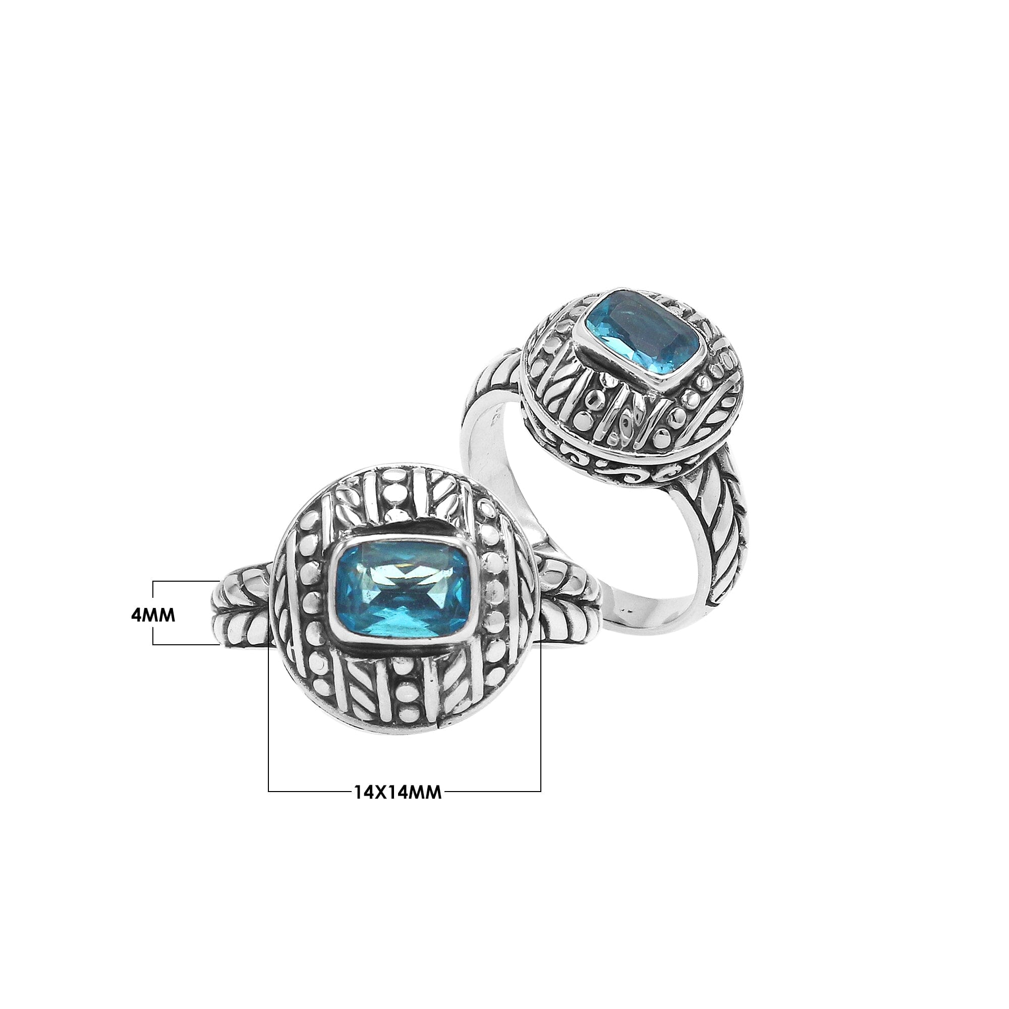 Sterling Silver Balinese Artisan Ring With Blue Topaz Quartz For Women