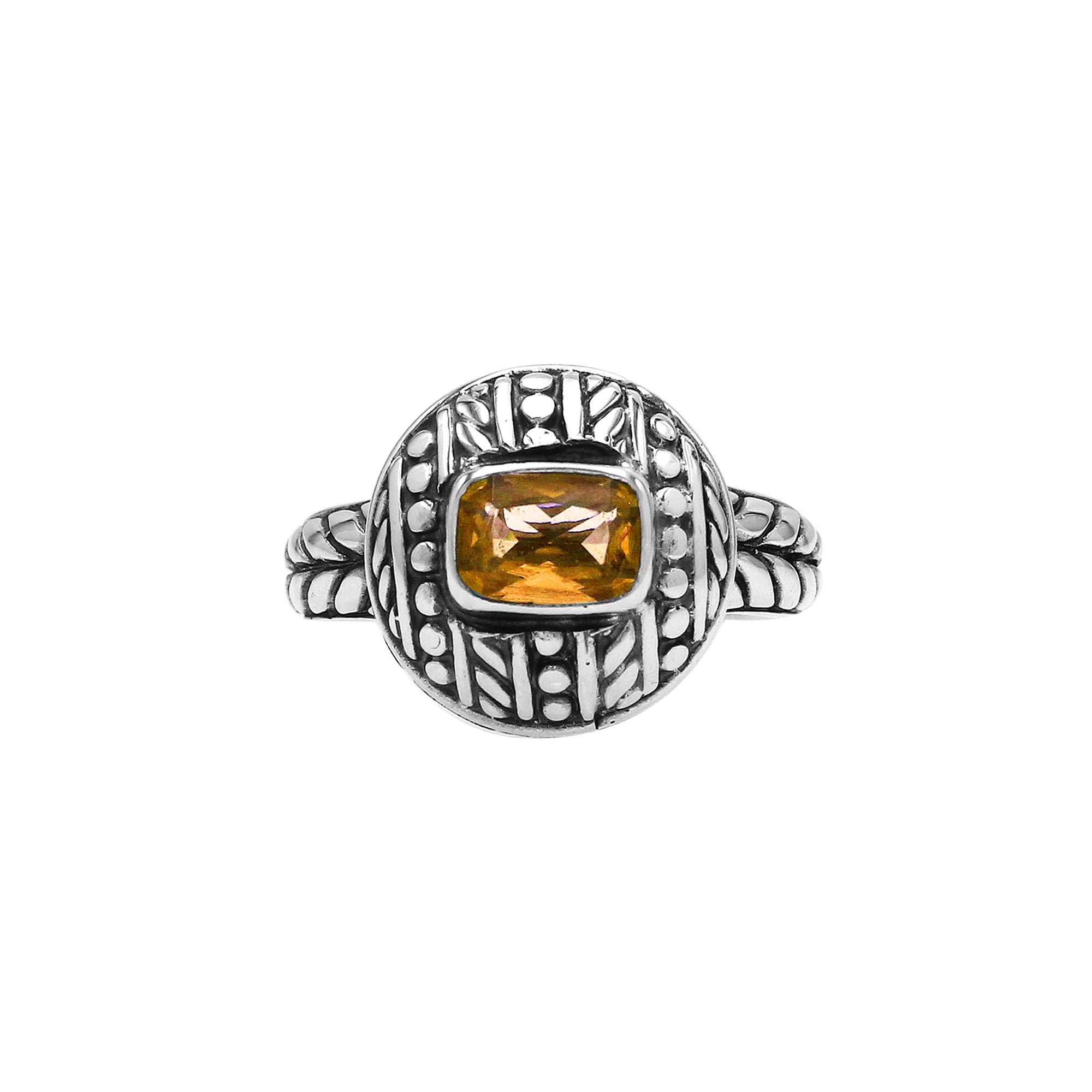 Elegant Sterling Silver Citrine Quartz Ring With Balinese Design