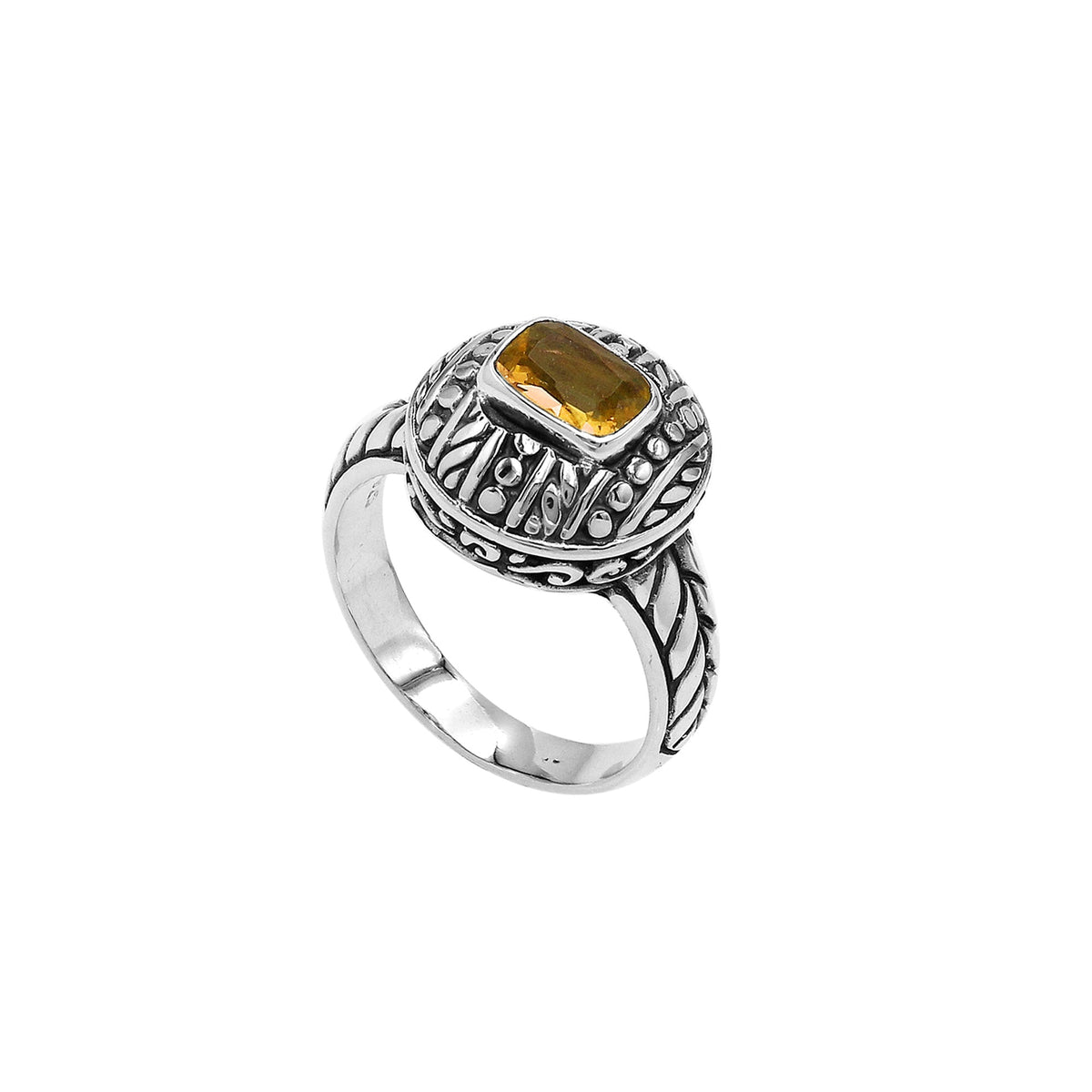 Elegant Sterling Silver Citrine Quartz Ring With Balinese Design