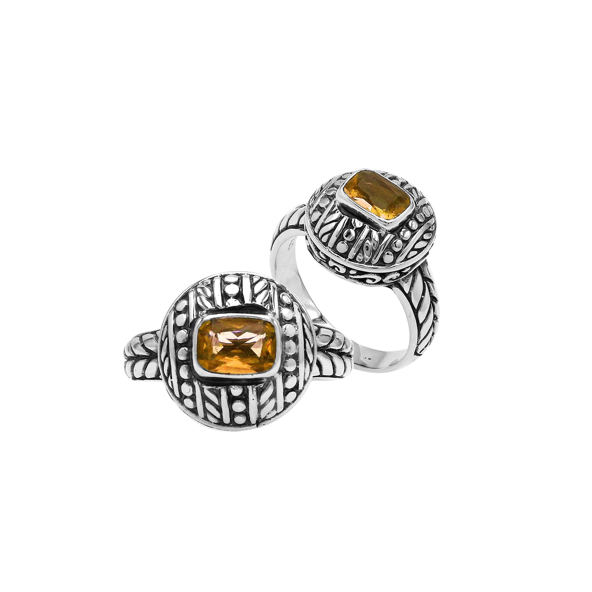 Elegant Sterling Silver Citrine Quartz Ring With Balinese Design