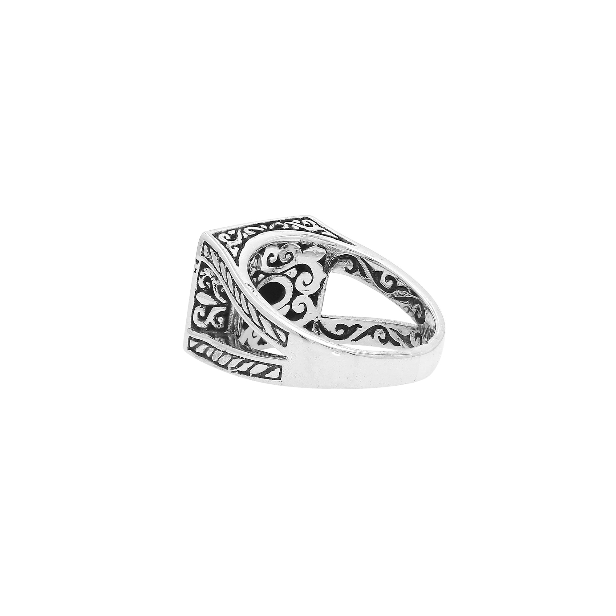Elegant Sterling Silver Rectangular Citrine Quartz Ring With Balinese Design
