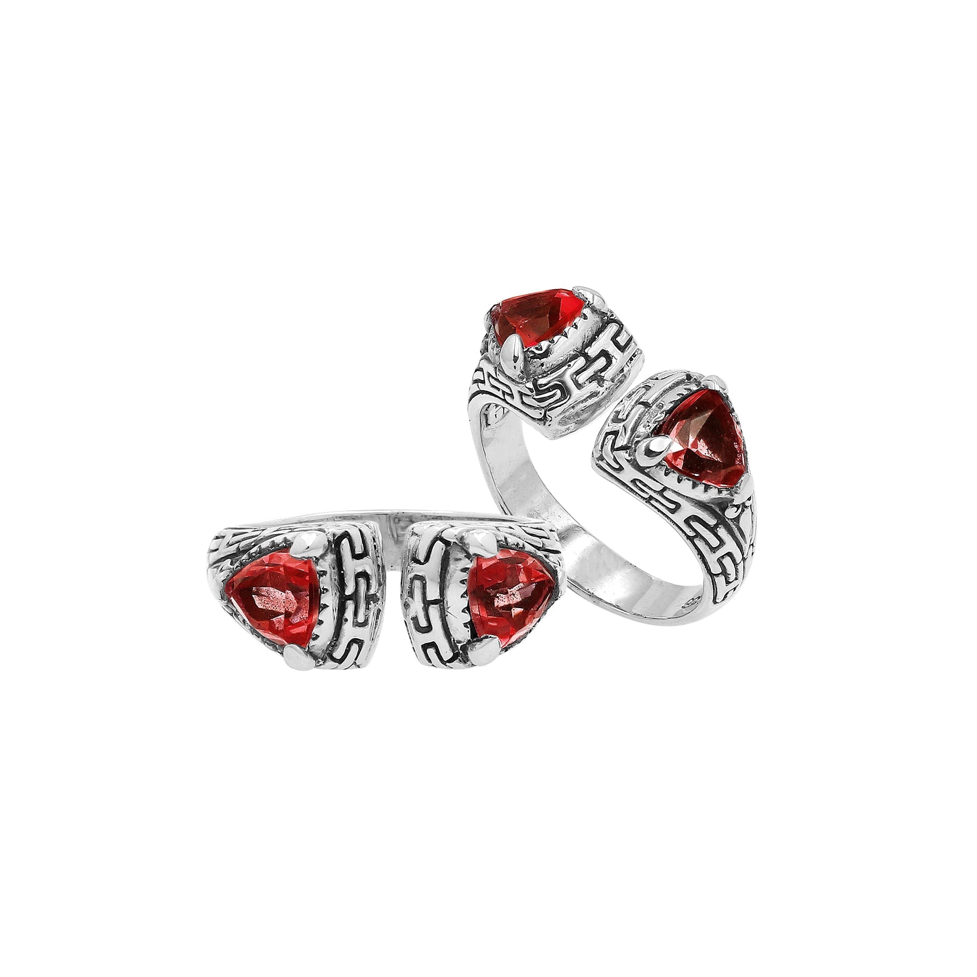 Elegant Sterling Silver Open Garnet Quartz Ring With Balinese Design