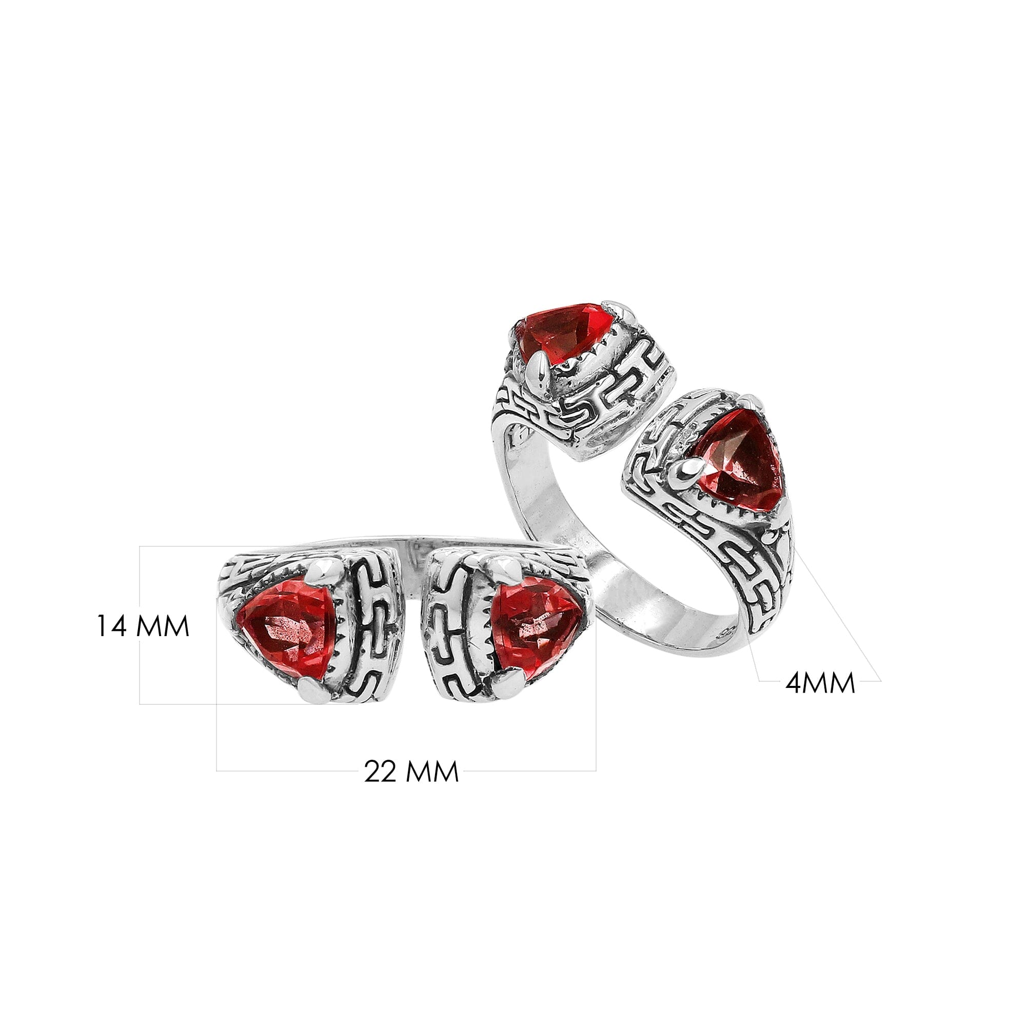 Elegant Sterling Silver Open Garnet Quartz Ring With Balinese Design