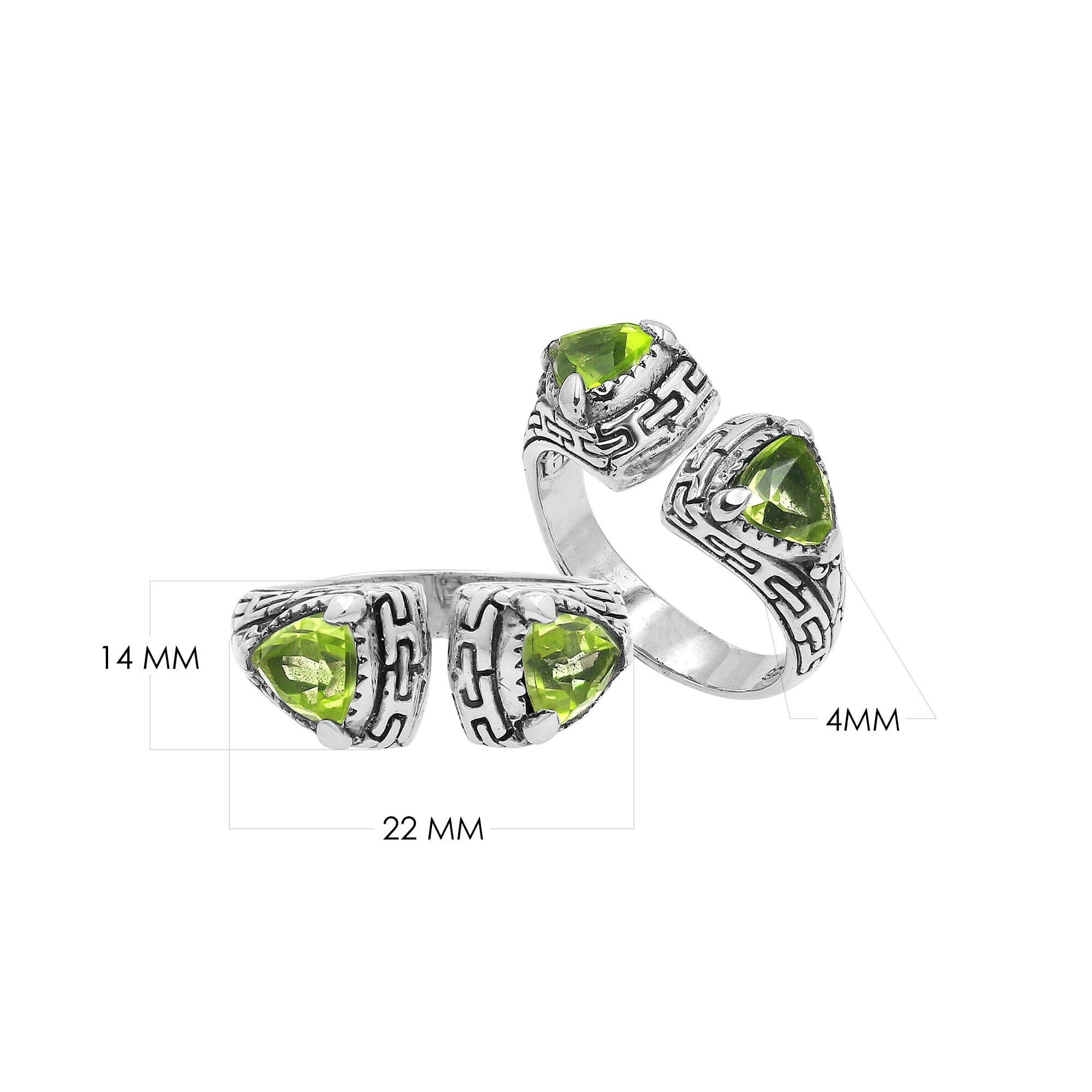 Balinese Artisan Sterling Silver Ring With Peridot Quartz And Oxidized Engraving