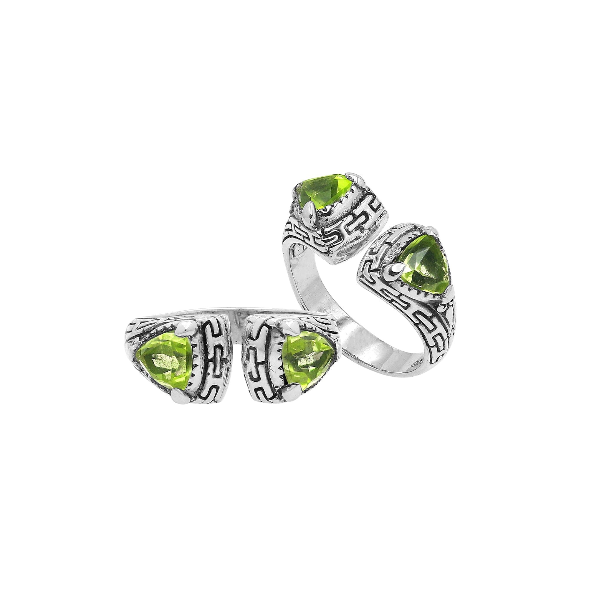 Balinese Artisan Sterling Silver Ring With Peridot Quartz And Oxidized Engraving