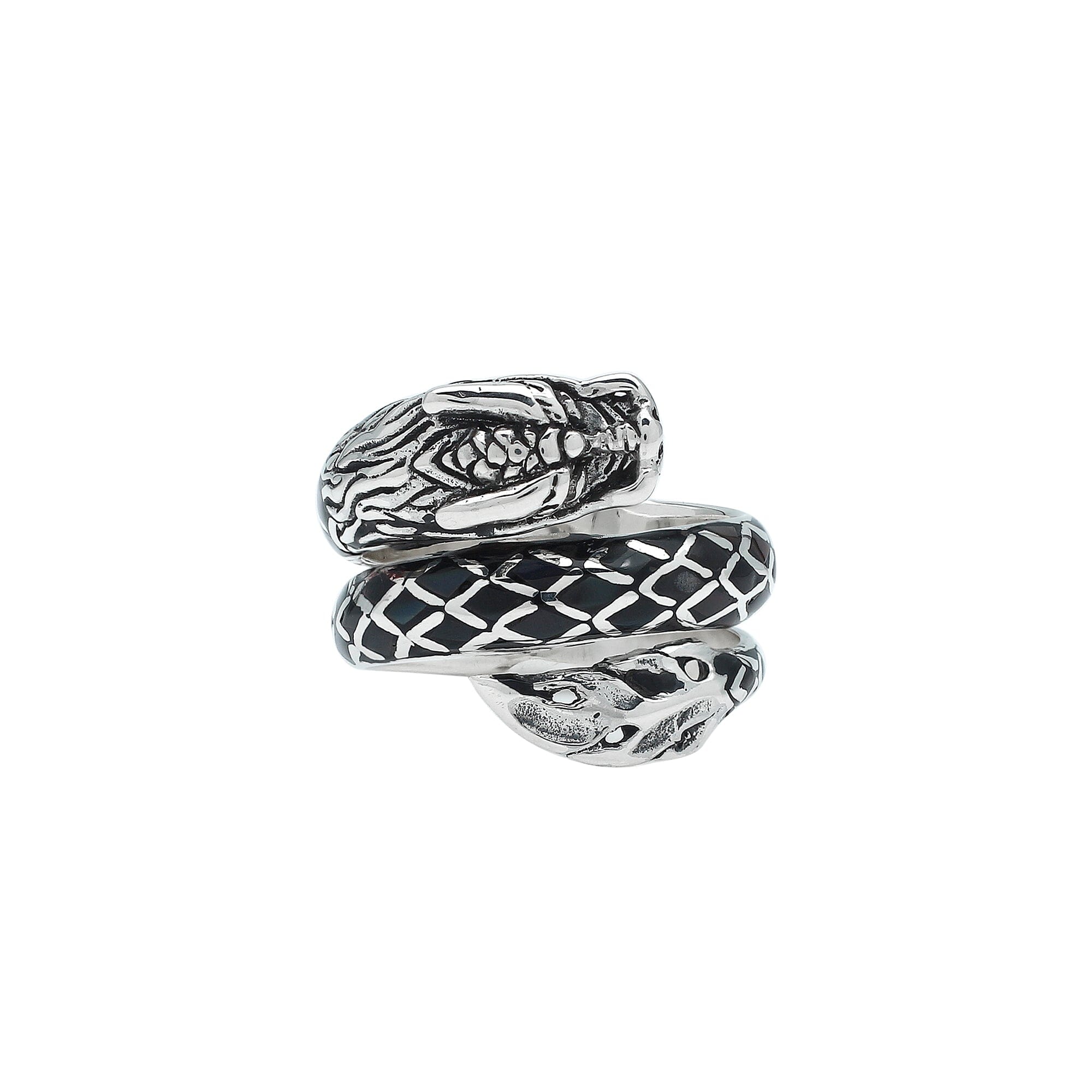 Sterling Silver Dragon Ring With Black Shell Inlay And Polished Detailing