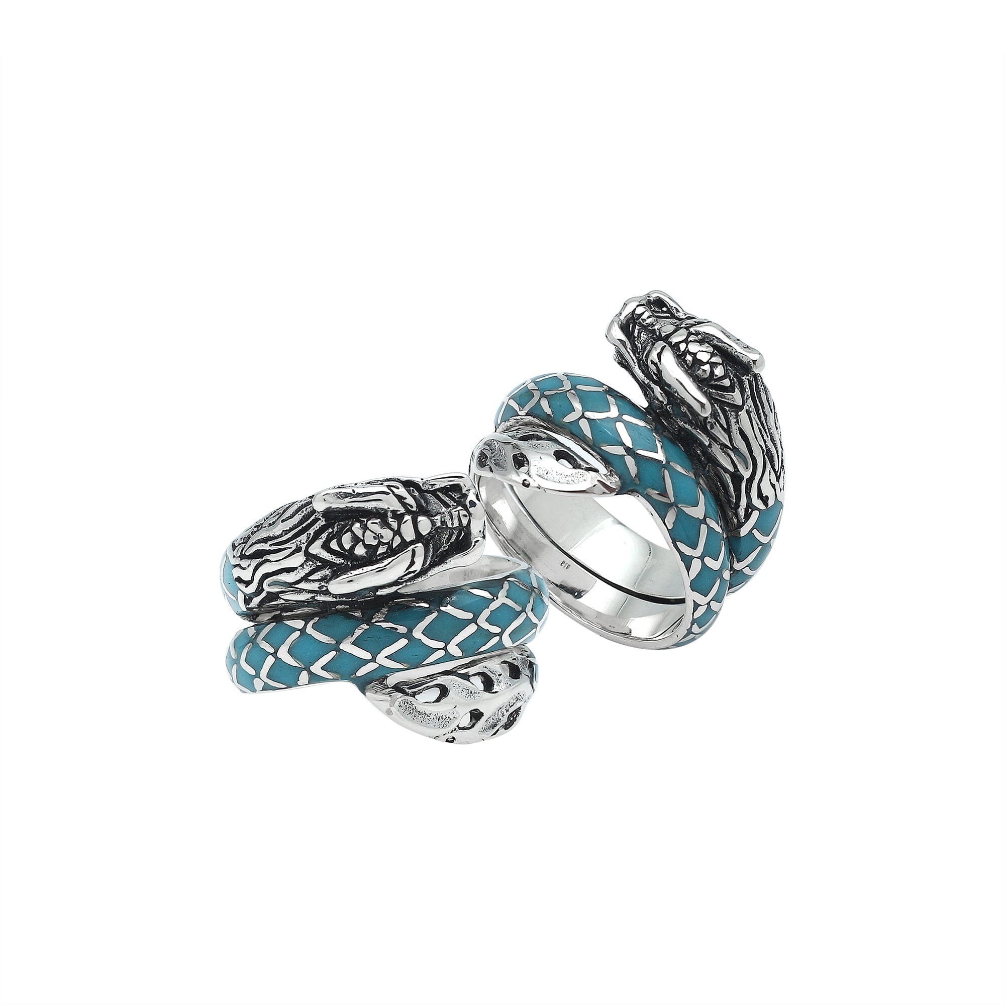 Sterling Silver Dragon Ring With Turquoise Shell Inlay And Polished Detailing