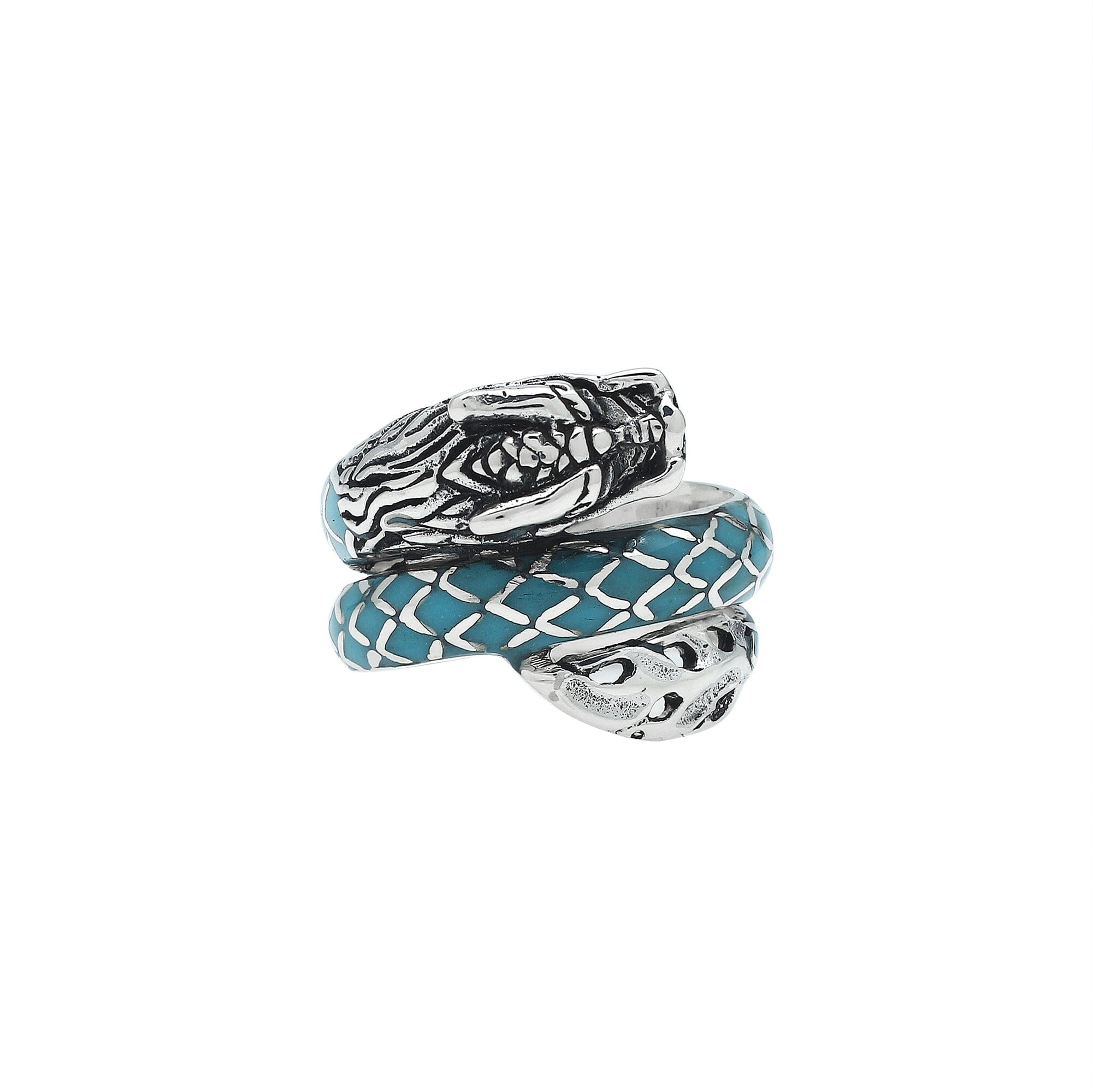 Sterling Silver Dragon Ring With Turquoise Shell Inlay And Polished Detailing