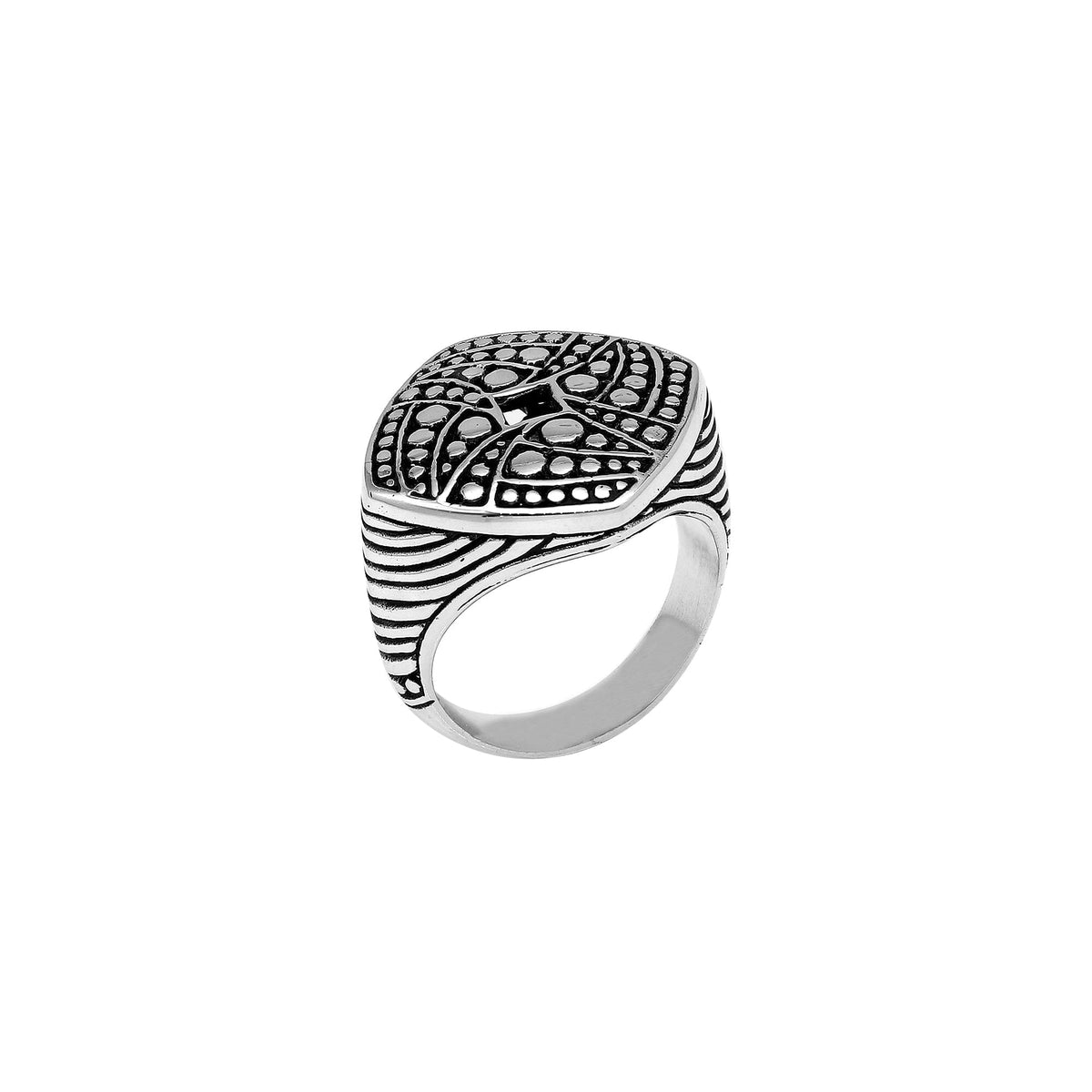 Sterling Silver Square Artisan Ring With Plain Silver And Oxidized Finish
