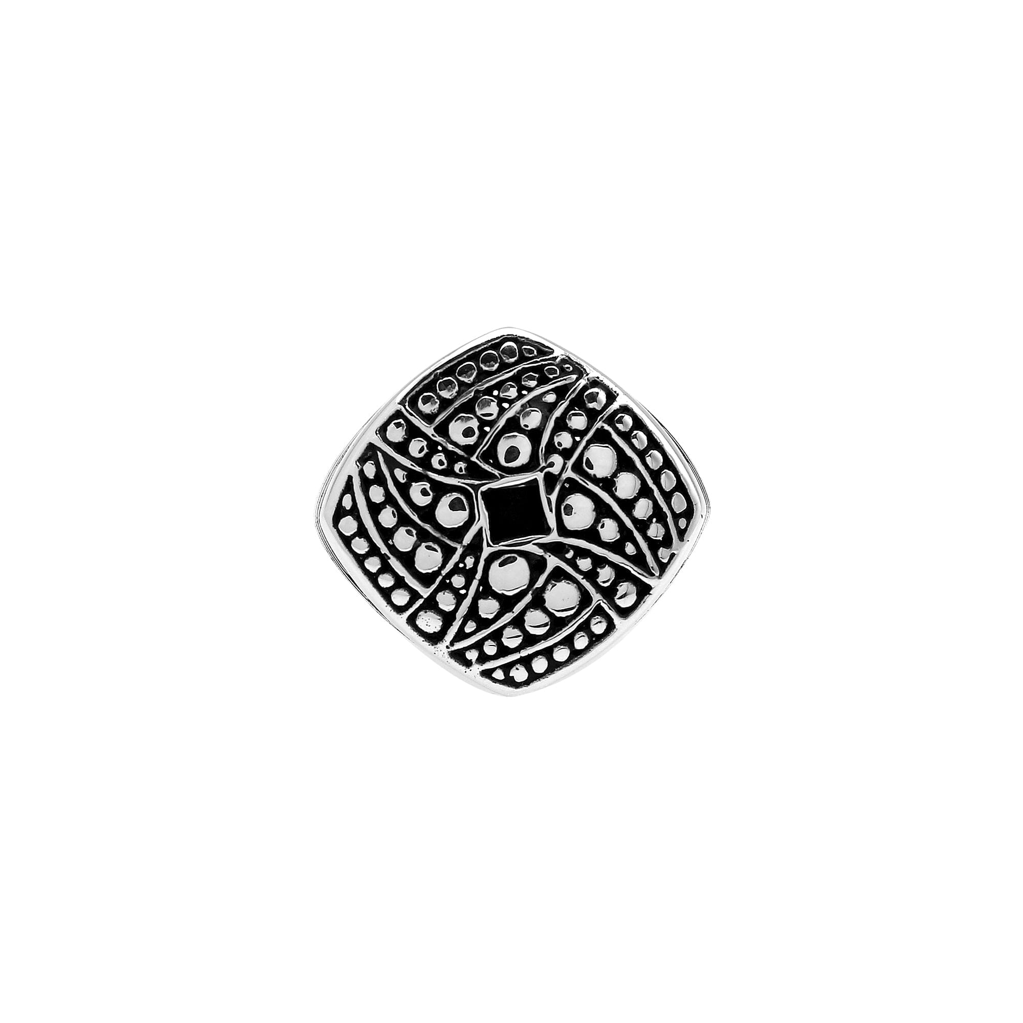 Sterling Silver Square Artisan Ring With Plain Silver And Oxidized Finish