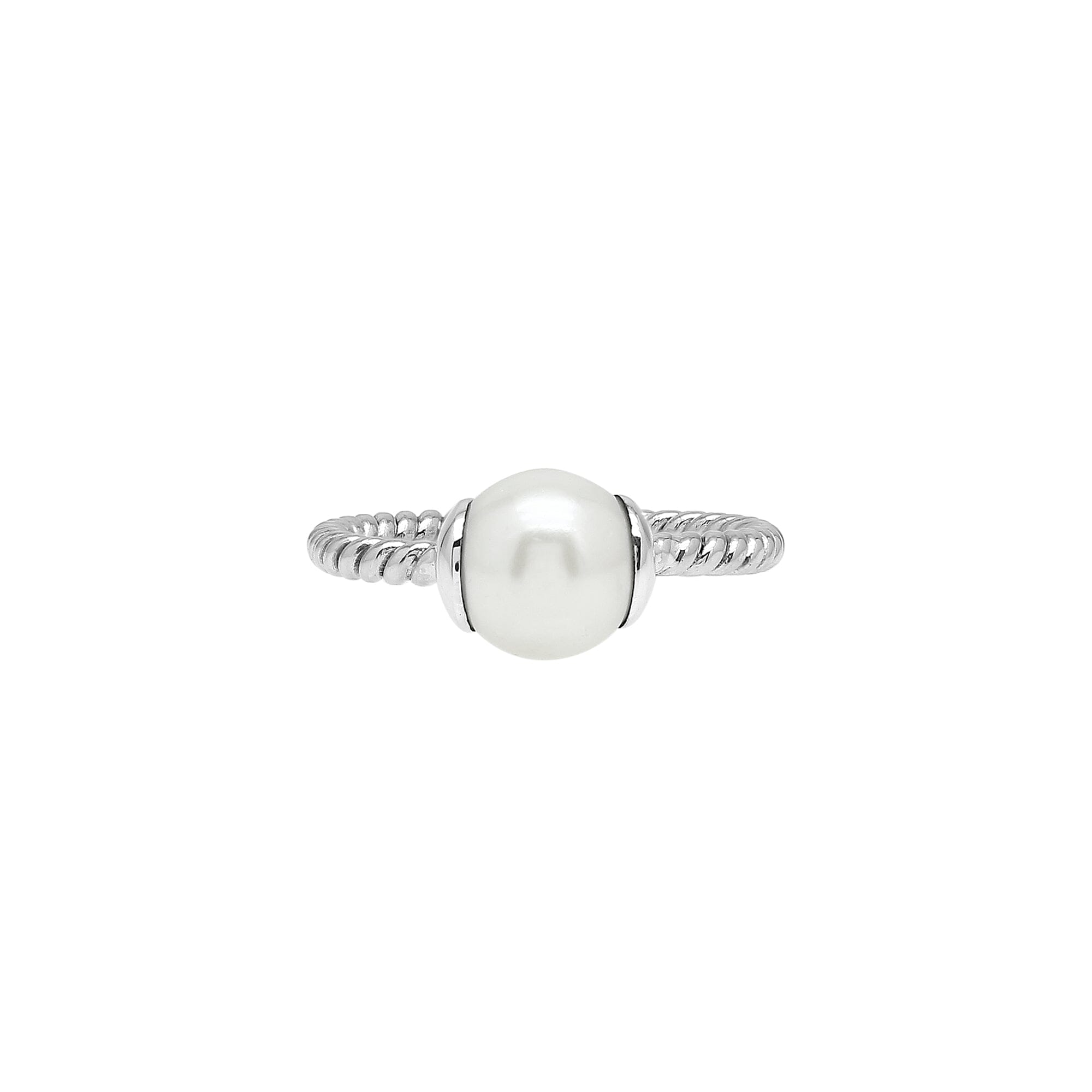 Sterling Silver Open Band Ring With Pearl Ends And Polished Detailing