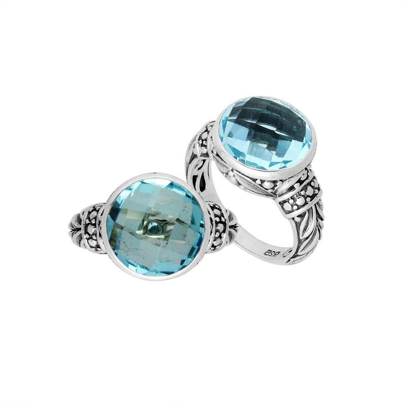 Sterling Silver Elegant Blue Topaz Quartz Ring With Handcrafted Filigree Design