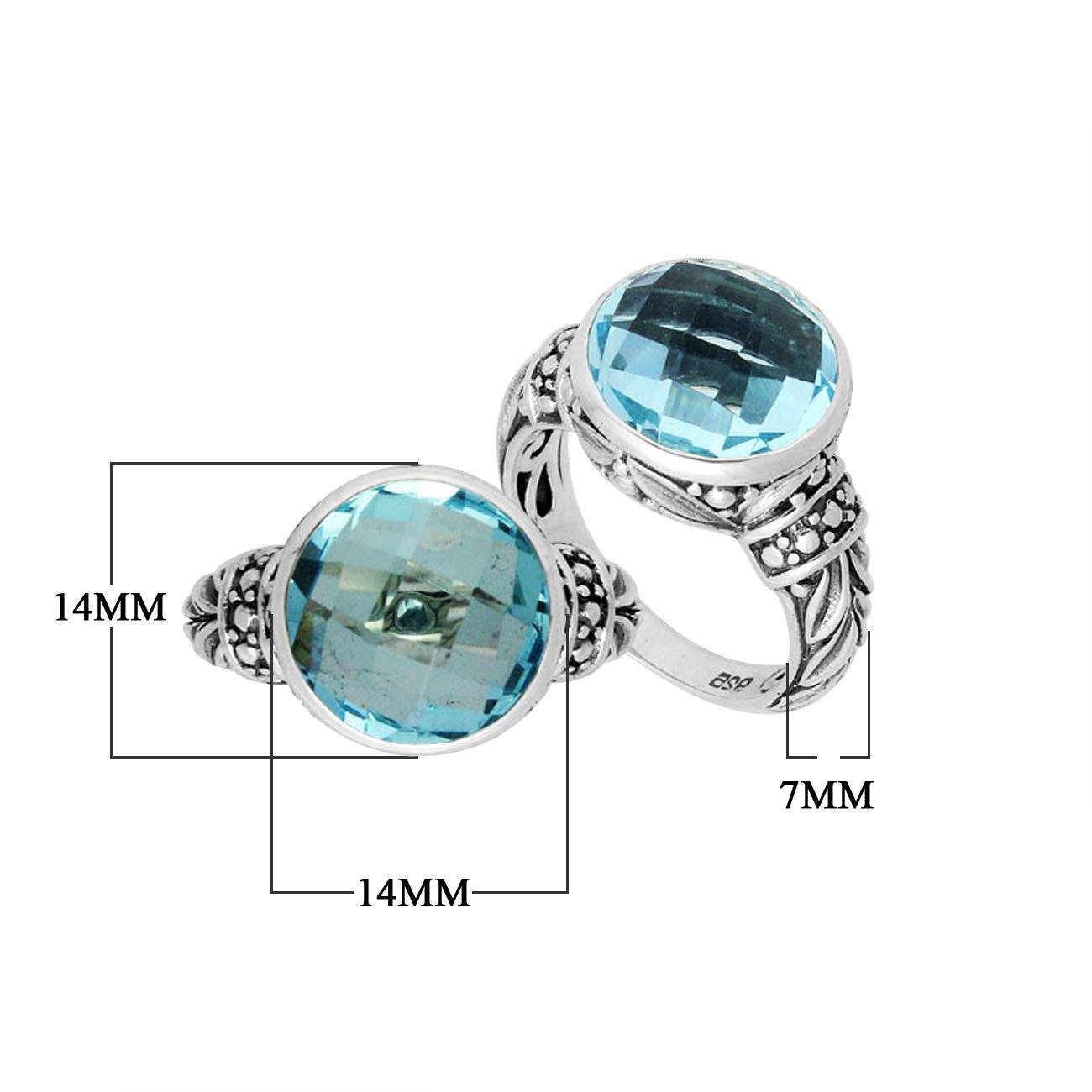 Sterling Silver Elegant Blue Topaz Quartz Ring With Handcrafted Filigree Design