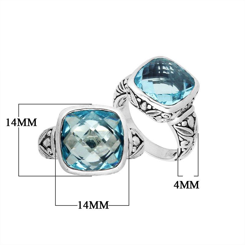 Sterling Silver Ring With Faceted Blue Topaz Quartz And Balinese Carved Band