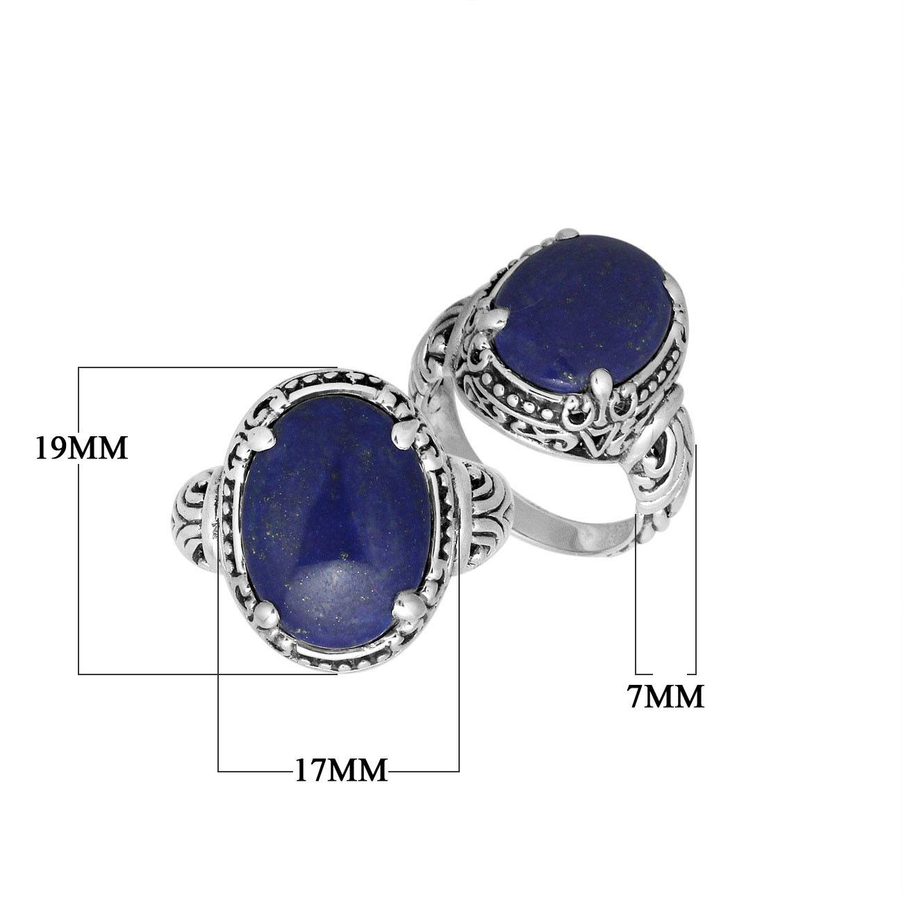 Sterling Silver Oval Shape Lapis Lazuli Ring With Balinese Carved Band For Women