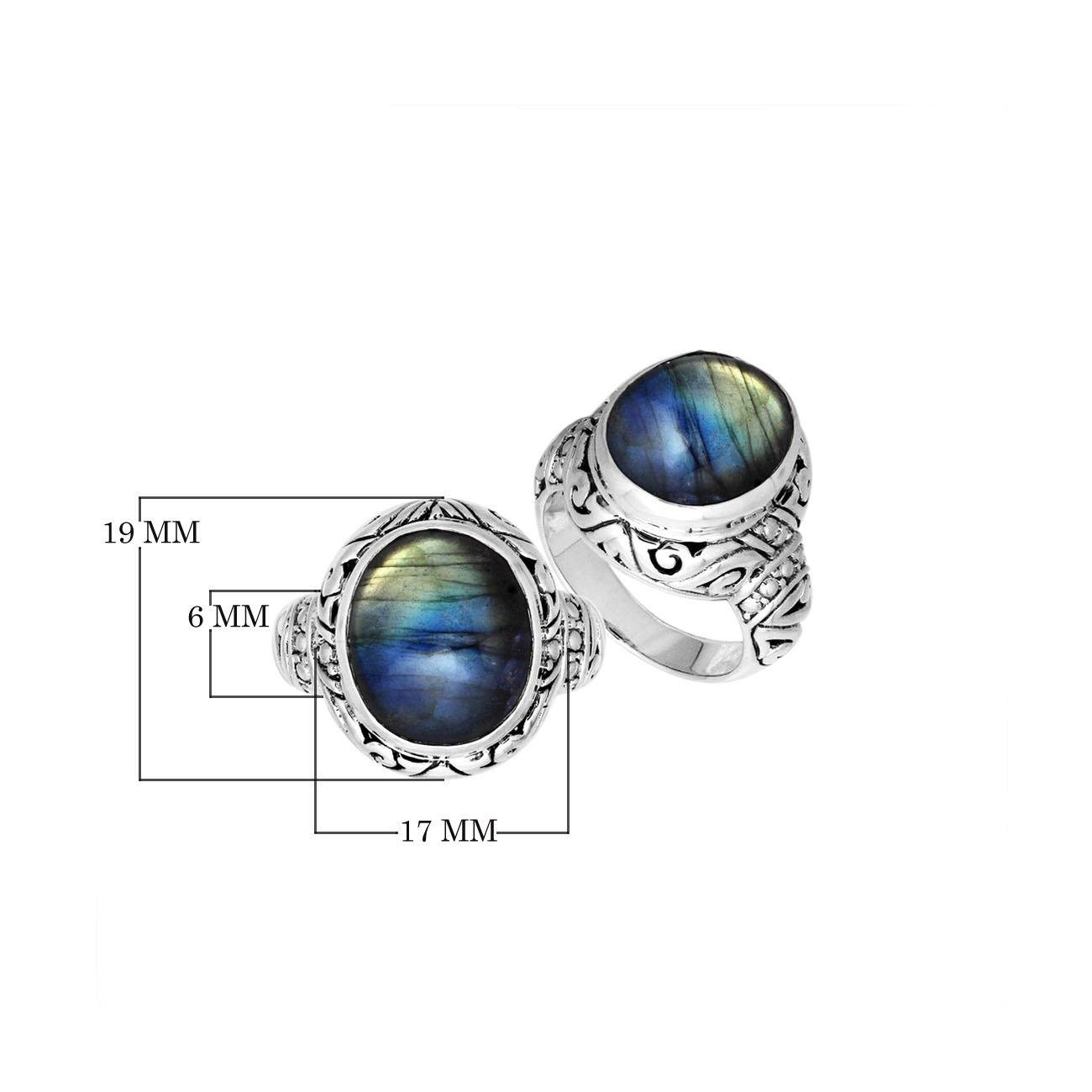 Sterling Silver Labradorite Ring With Balinese Carved Band For Women
