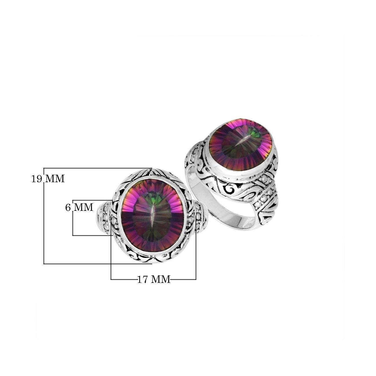 Sterling Silver Mystic Quartz Ring With Balinese Carved Band For Women