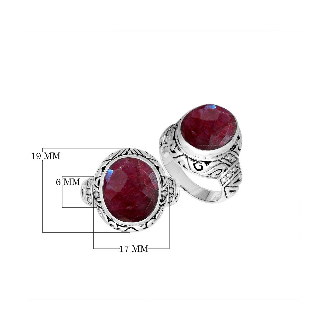 Sterling Silver Ruby Quartz Ring With Balinese Carved Band For Women
