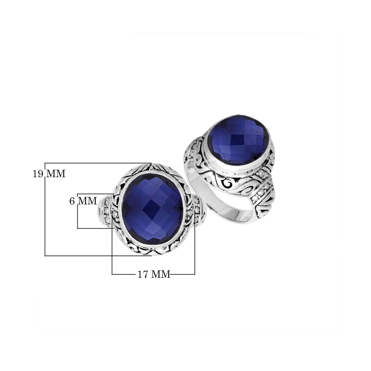 Sterling Silver Sapphire Quartz Ring With Balinese Carved Band For Women