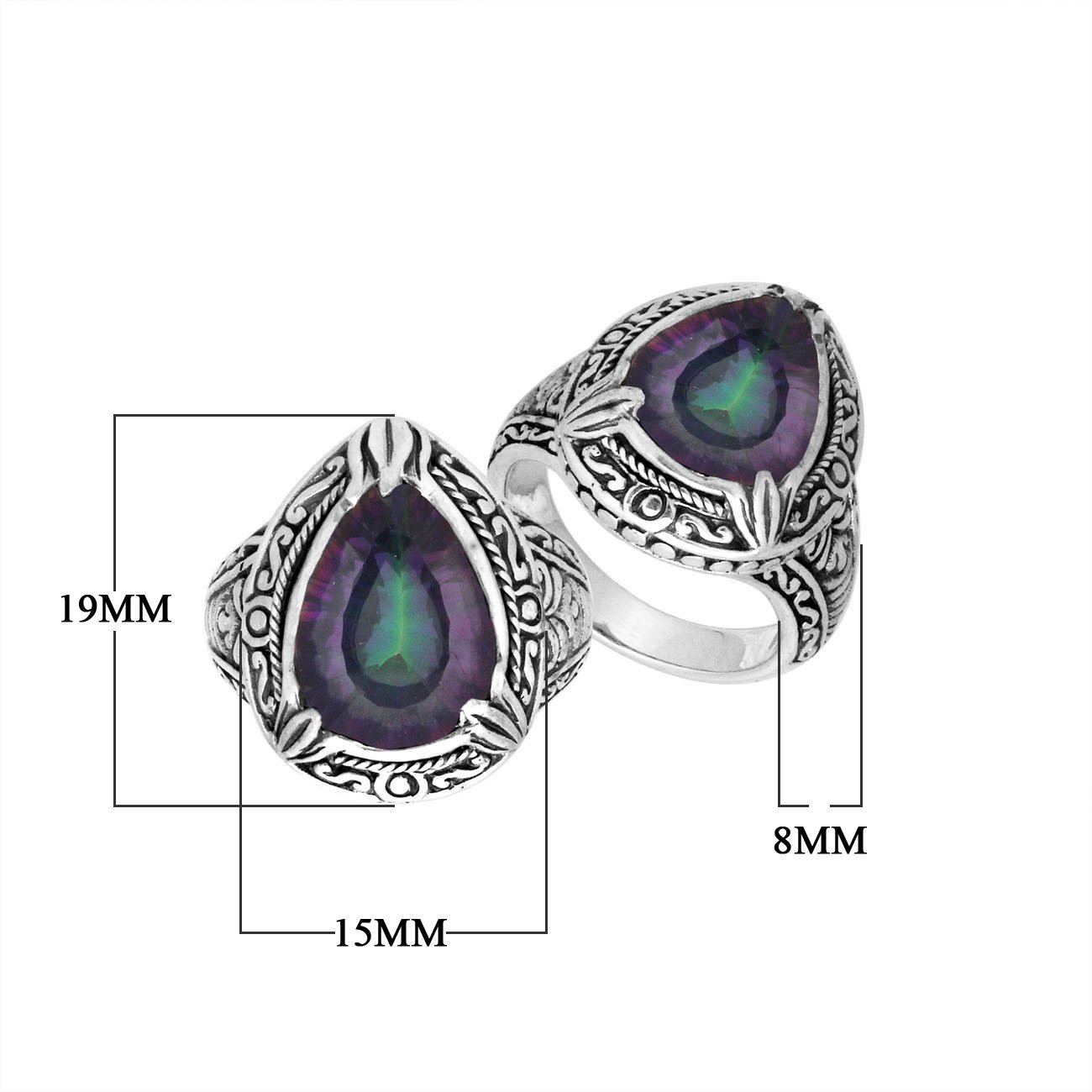 Sterling Silver Mystic Quartz Ring With Balinese Carved Band For Women
