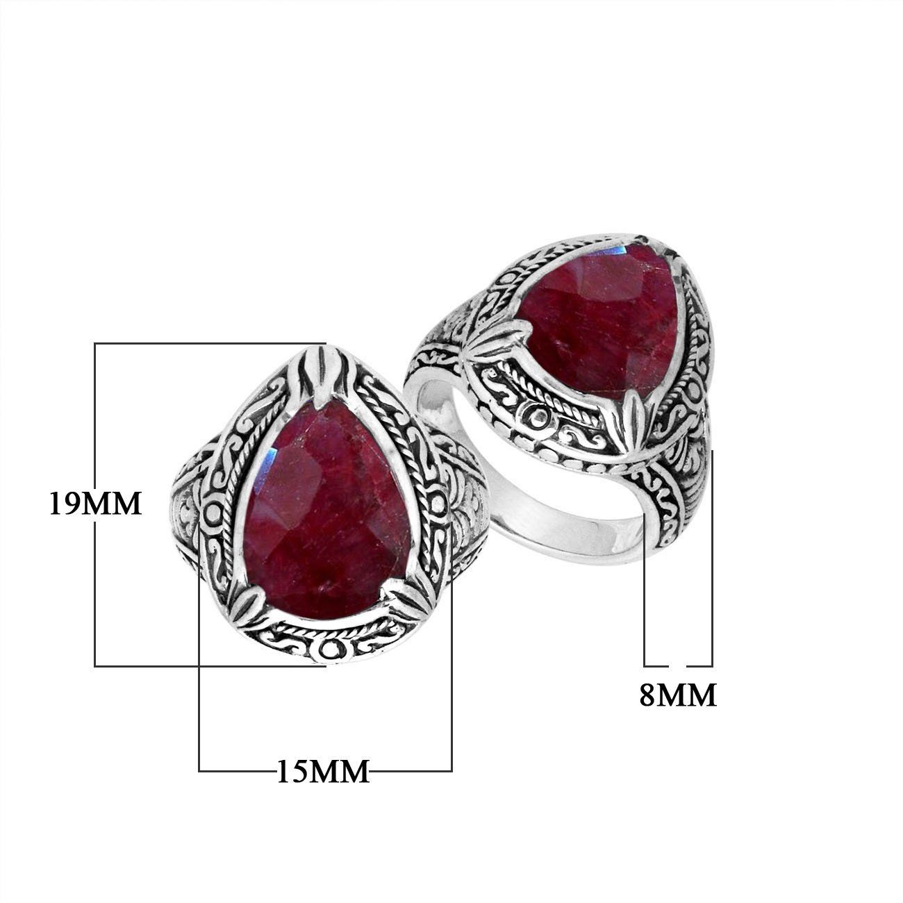 Sterling Silver Ruby Quartz Ring With Balinese Carved Band For Women