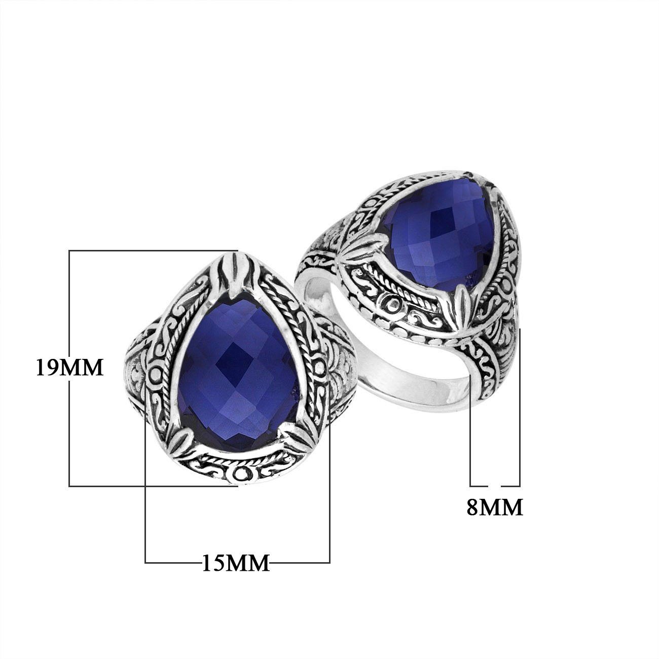 Sterling Silver Sapphire Quartz Ring With Balinese Carved Band For Women