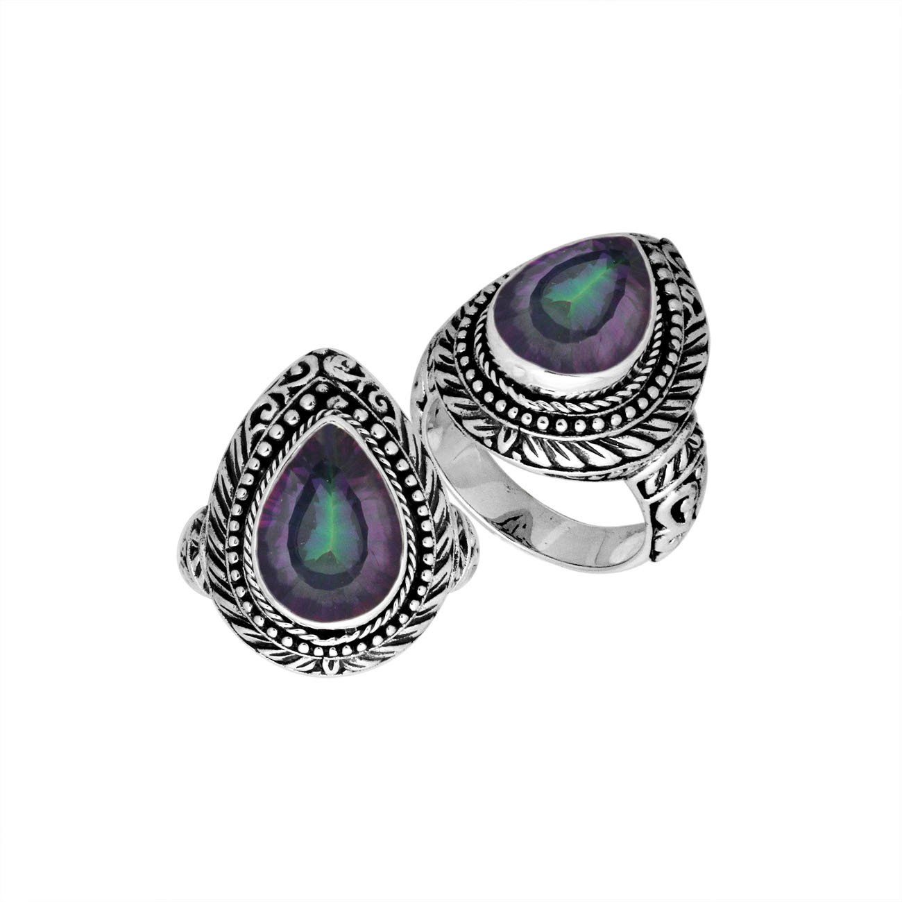 Sterling Silver Balinese Mystic Quartz Ring With Elegant Pear Shape Design