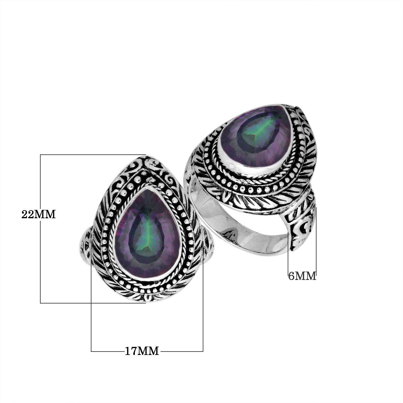 Sterling Silver Balinese Mystic Quartz Ring With Elegant Pear Shape Design