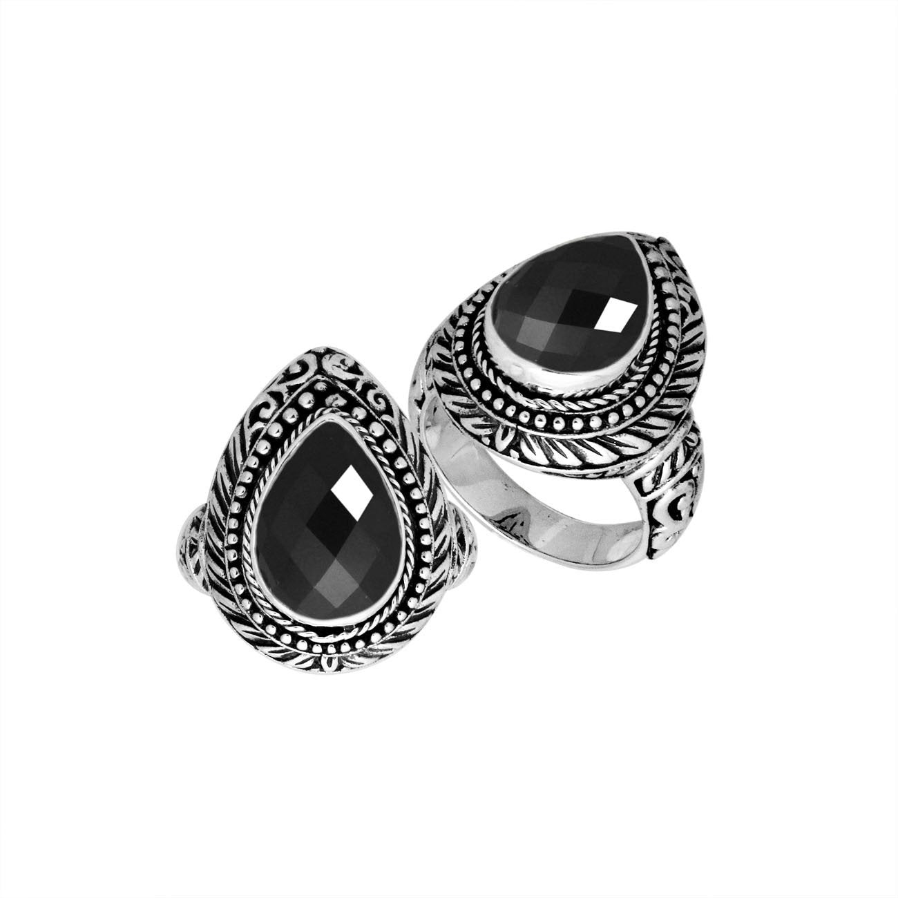 Sterling Silver Balinese Black Onyx Ring With Elegant Pear Shape Design