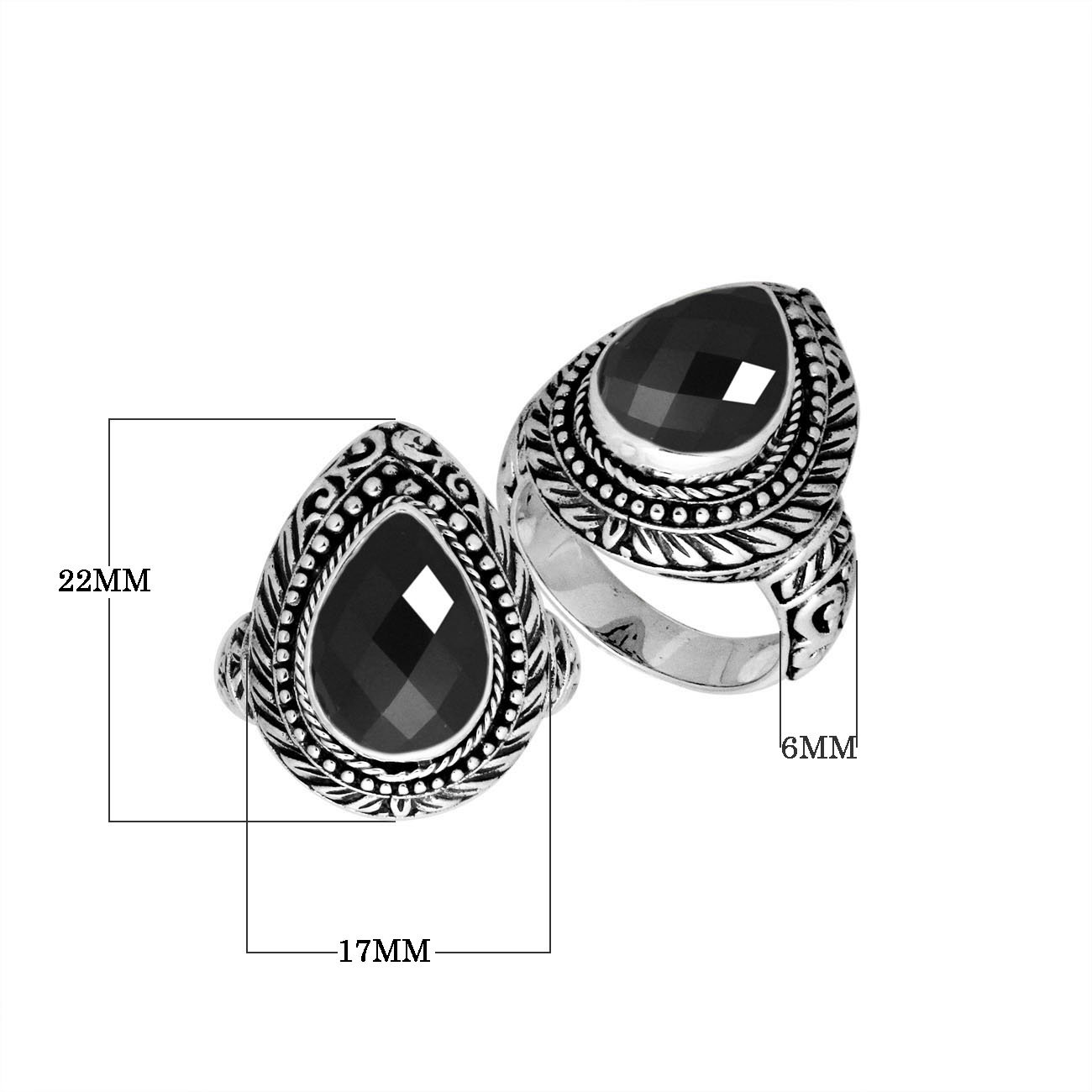 Sterling Silver Balinese Black Onyx Ring With Elegant Pear Shape Design