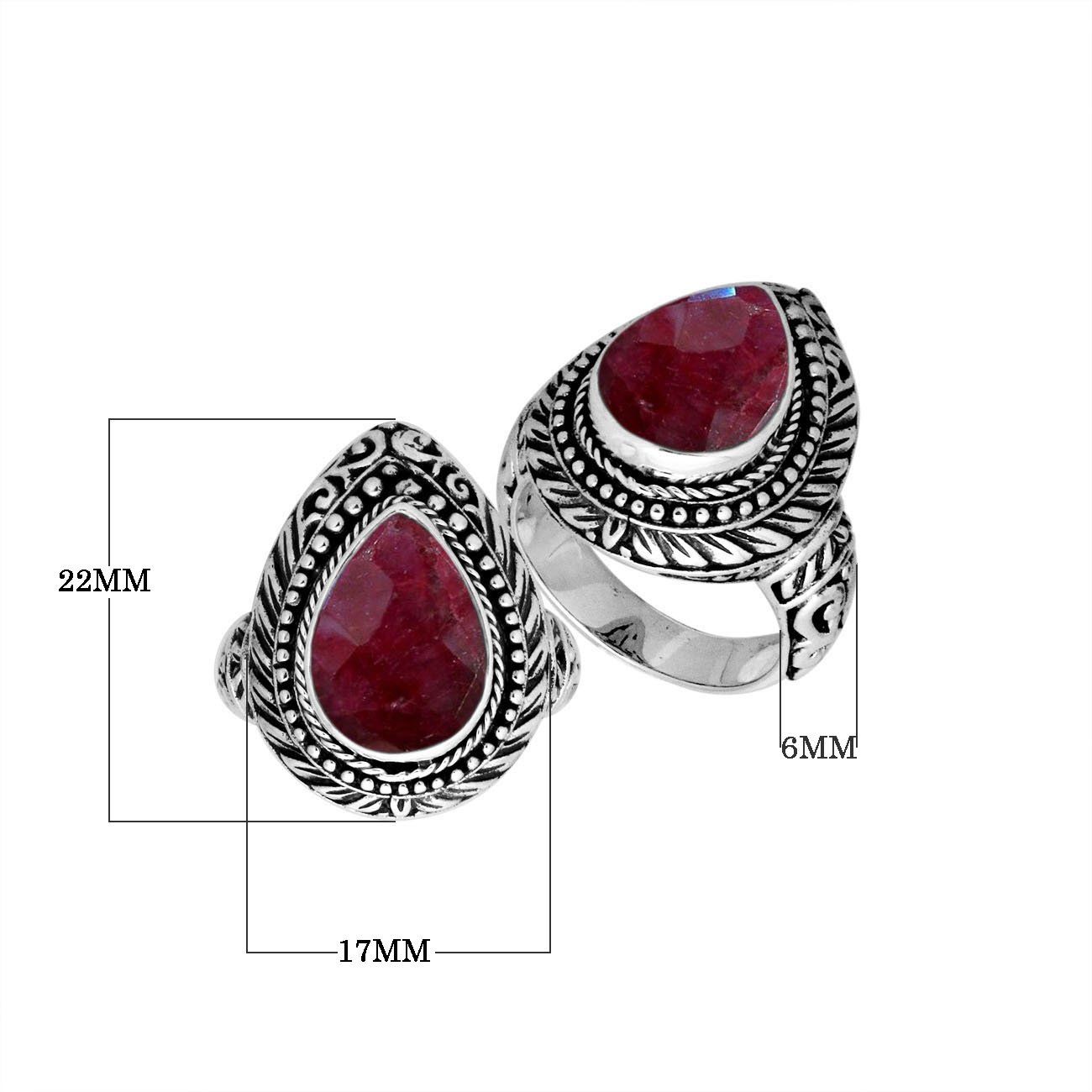Sterling Silver Balinese Ruby Quartz Ring With Elegant Pear Shape Design