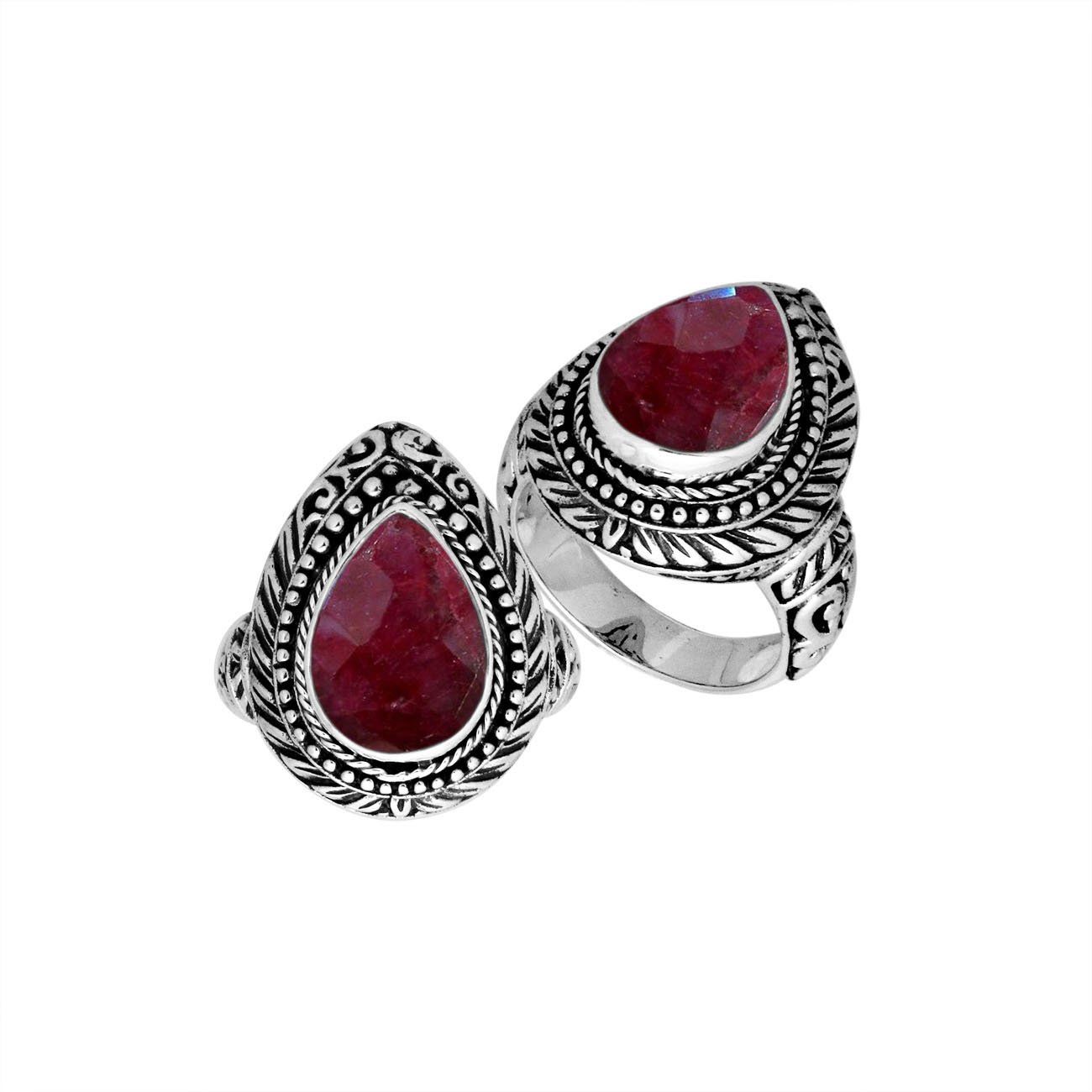Sterling Silver Balinese Ruby Quartz Ring With Elegant Pear Shape Design