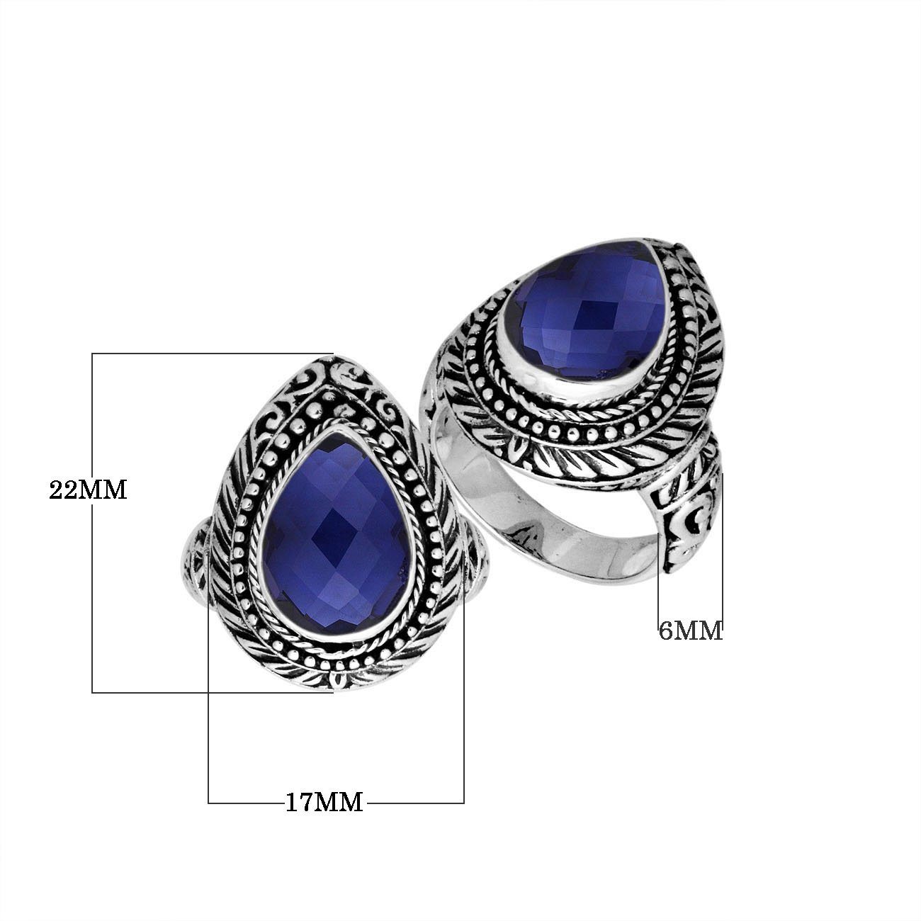 Sterling Silver Balinese Blue Sapphire Quartz Ring With Elegant Pear Shape Design