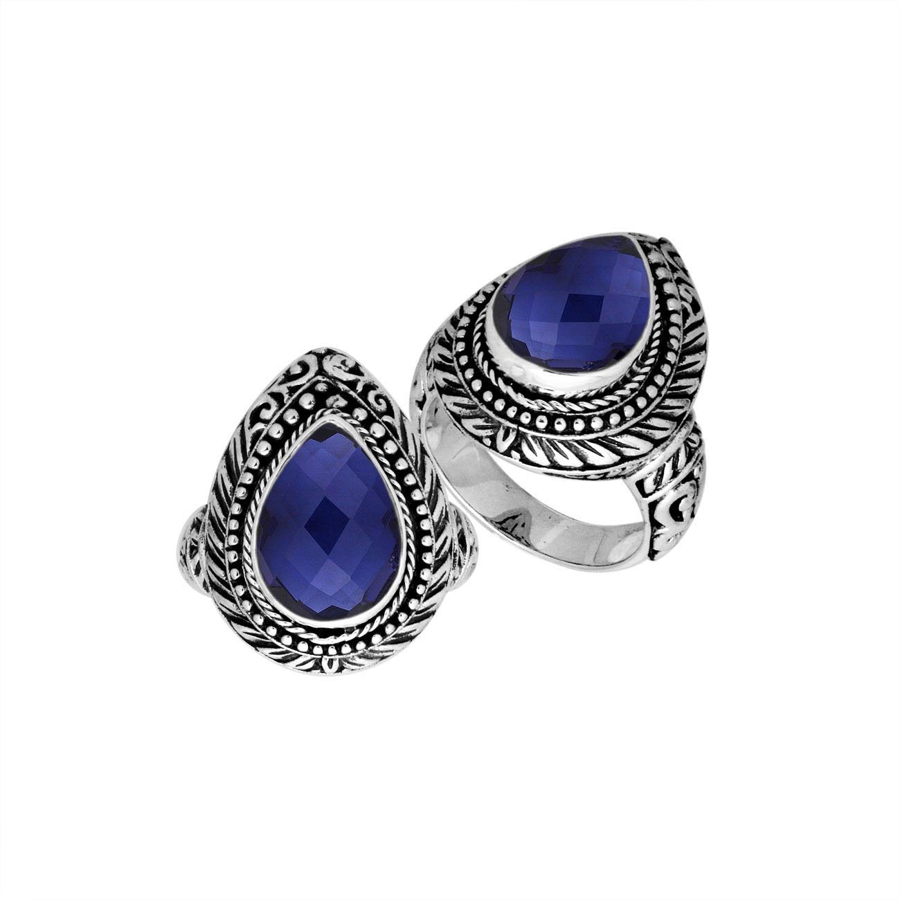 Sterling Silver Balinese Blue Sapphire Quartz Ring With Elegant Pear Shape Design
