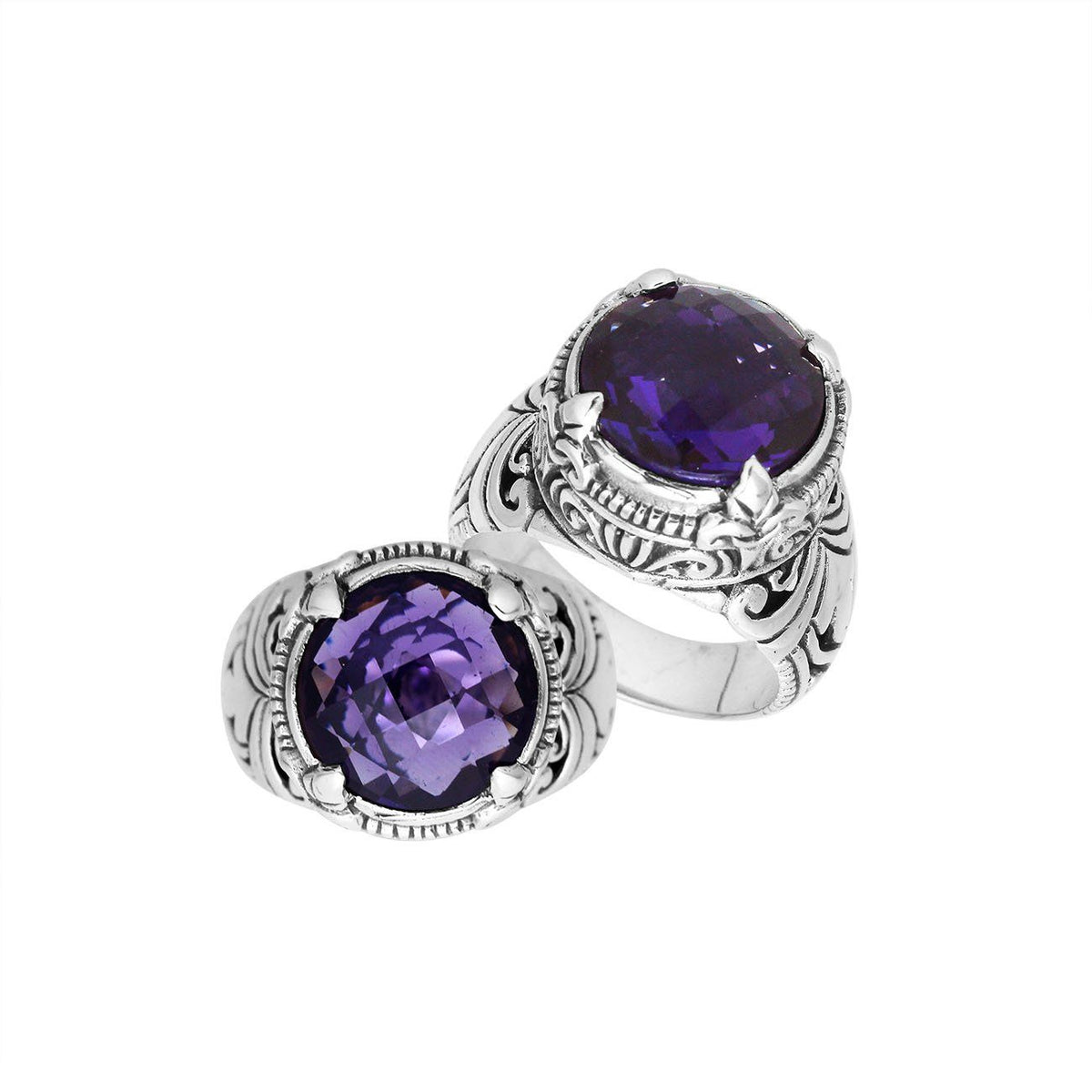 Sterling Silver Balinese Amethyst Quartz Ring With Elegant Round Shape Design