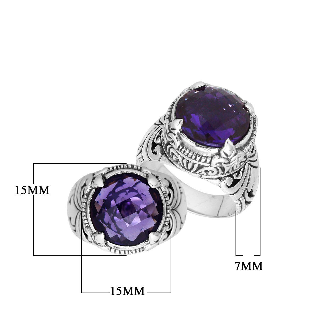 Sterling Silver Balinese Amethyst Quartz Ring With Elegant Round Shape Design
