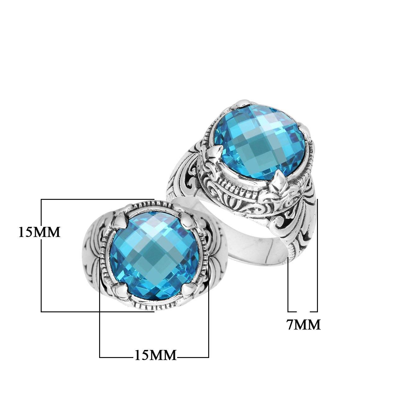 Sterling Silver Balinese Blue Topaz Quartz Ring With Elegant Round Shape Design