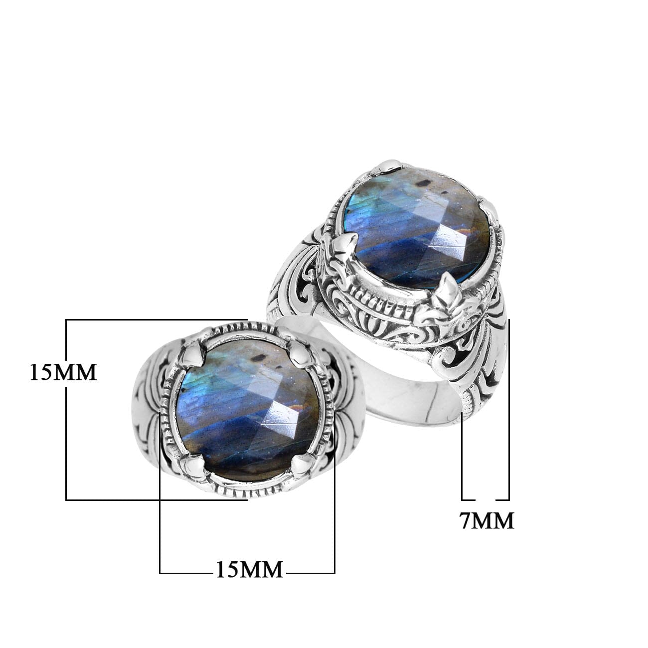 Sterling Silver Balinese Labradorite Ring With Elegant Round Shape Design