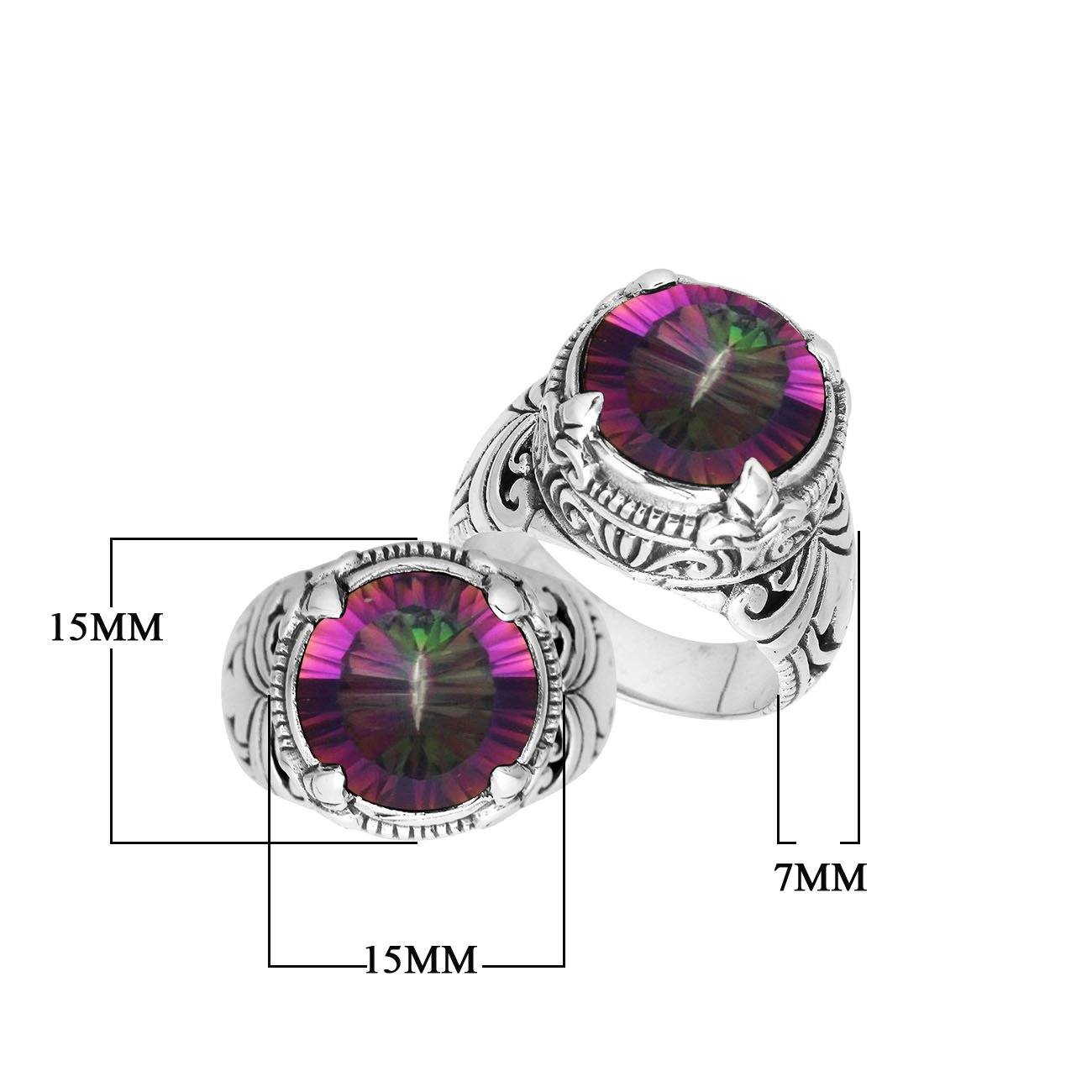 Sterling Silver Balinese Mystic Quartz Ring With Elegant Round Shape Design