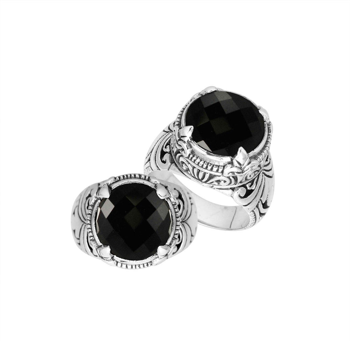Sterling Silver Balinese Black Onyx Ring With Elegant Round Shape Design