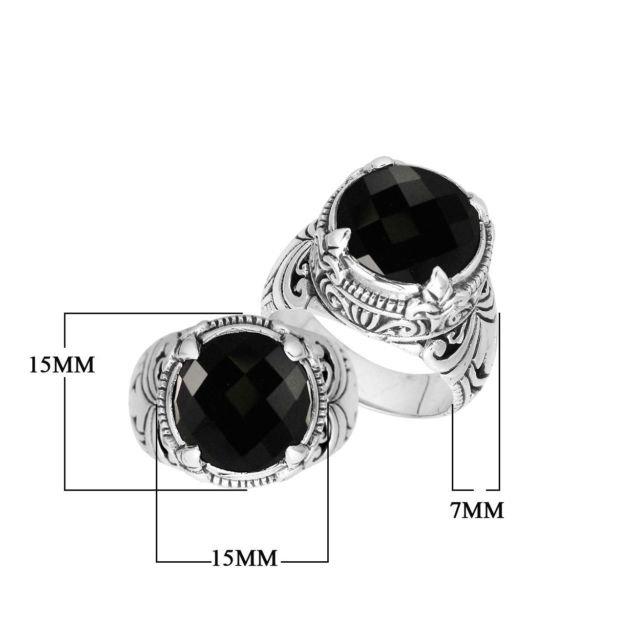 Sterling Silver Balinese Black Onyx Ring With Elegant Round Shape Design