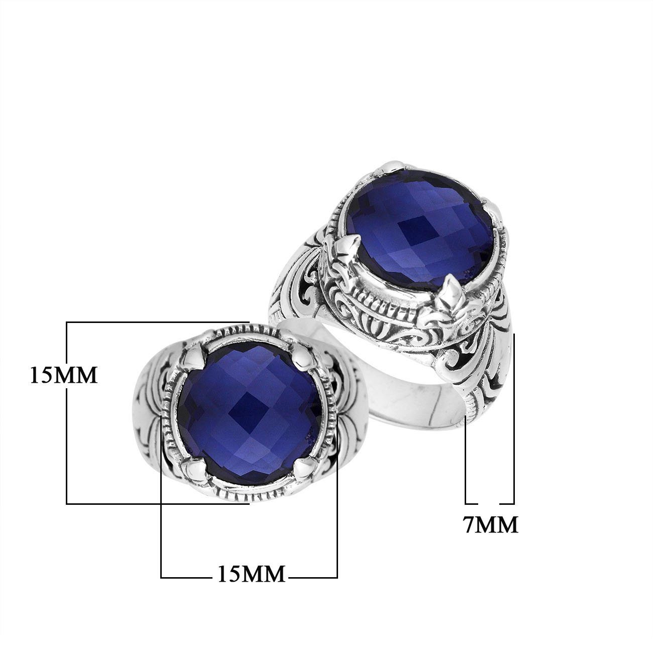 Sterling Silver Balinese Blue Sapphire Quartz Ring With Elegant Round Shape Design