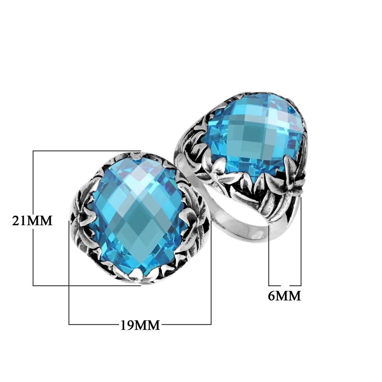 Sterling Silver Balinese Blue Topaz Quartz Ring With Elegant Round Shape Design